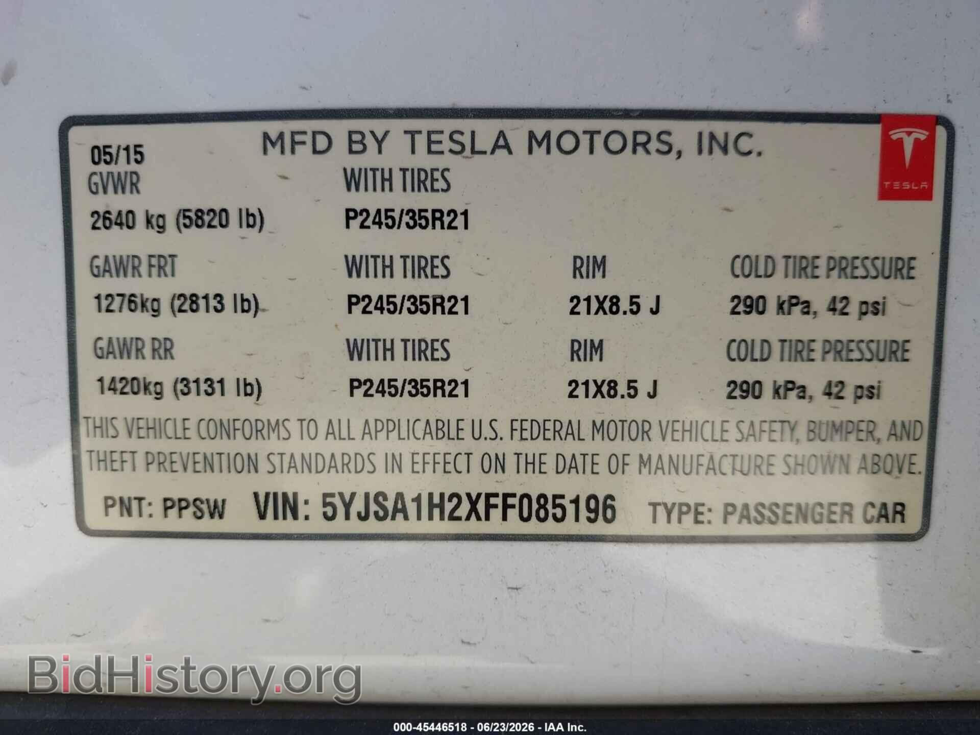 2015 TESLA MODEL S - VIN: 5YJSA1H2XFF085196 - Photo 9