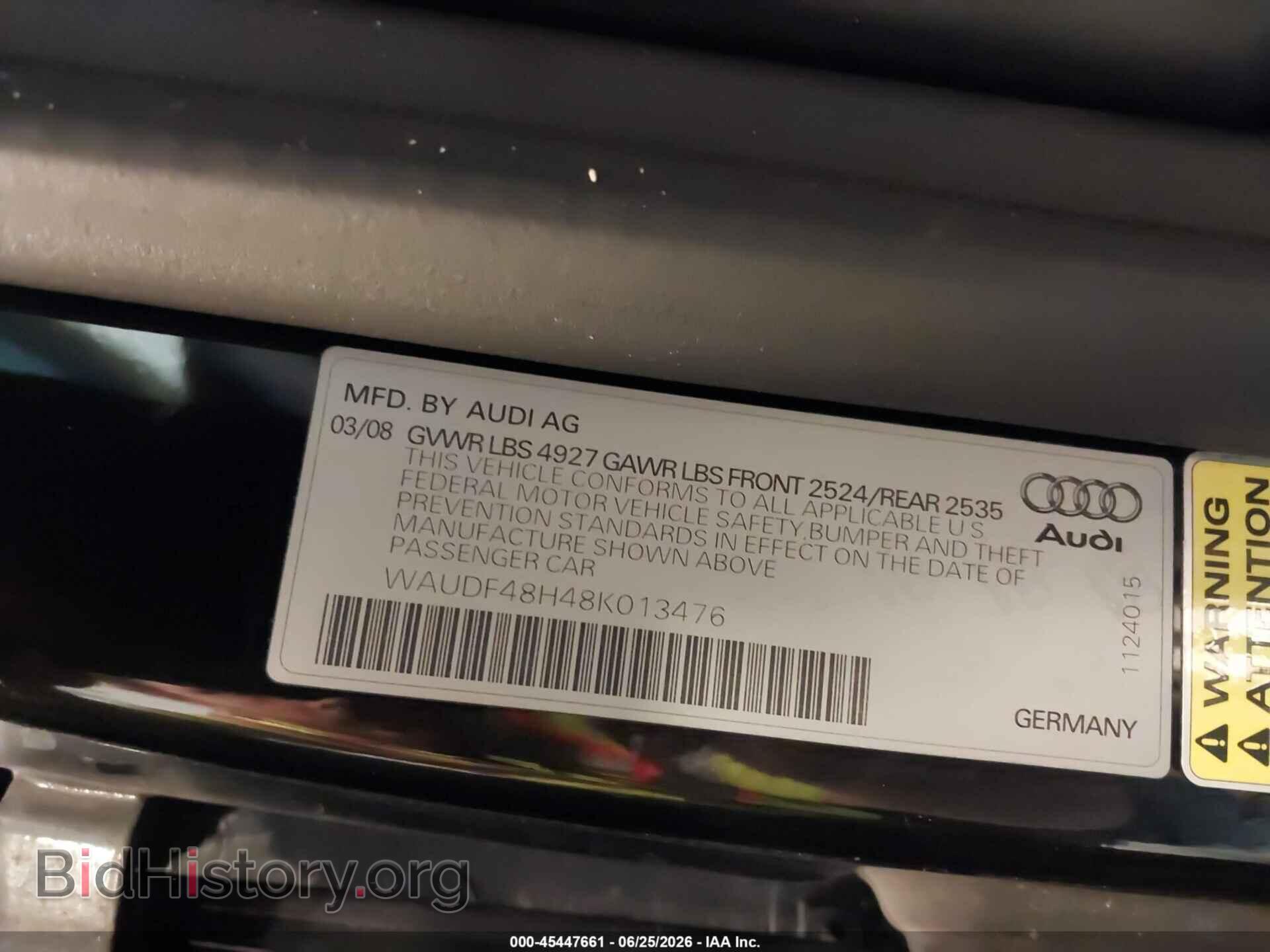 2008 AUDI A4 - VIN: WAUDF48H48K013476 - Photo 9