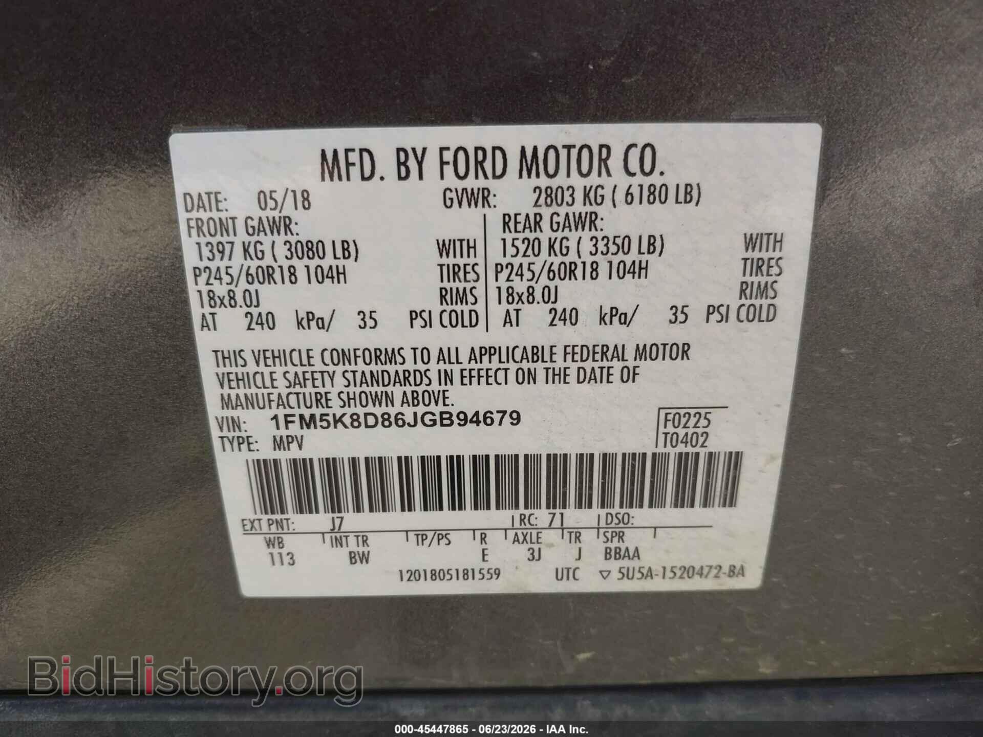 2018 FORD EXPLORER - VIN: 1FM5K8D86JGB94679 - Фото 9
