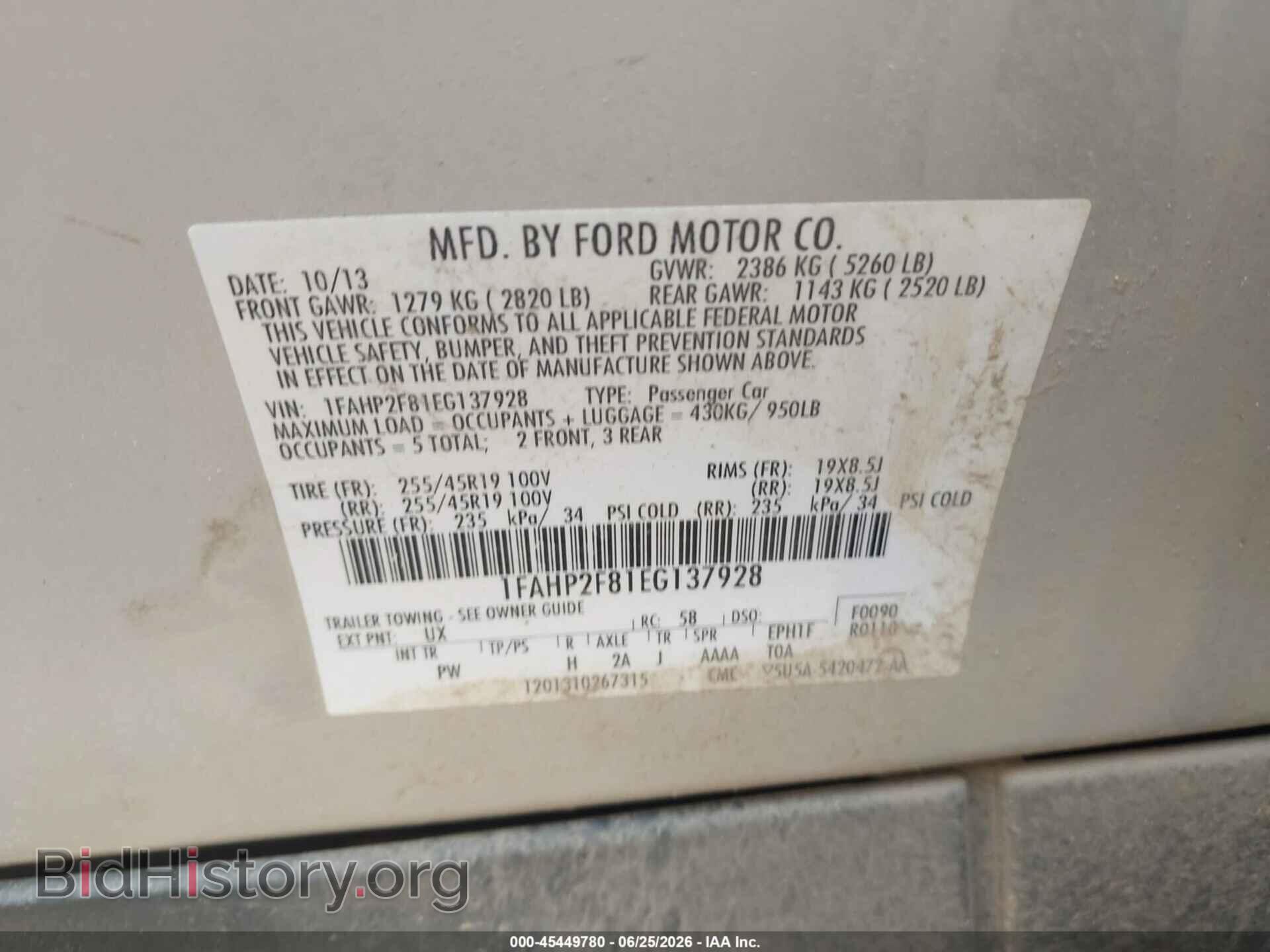 2014 FORD TAURUS - VIN: 1FAHP2F81EG137928 - Фото 9