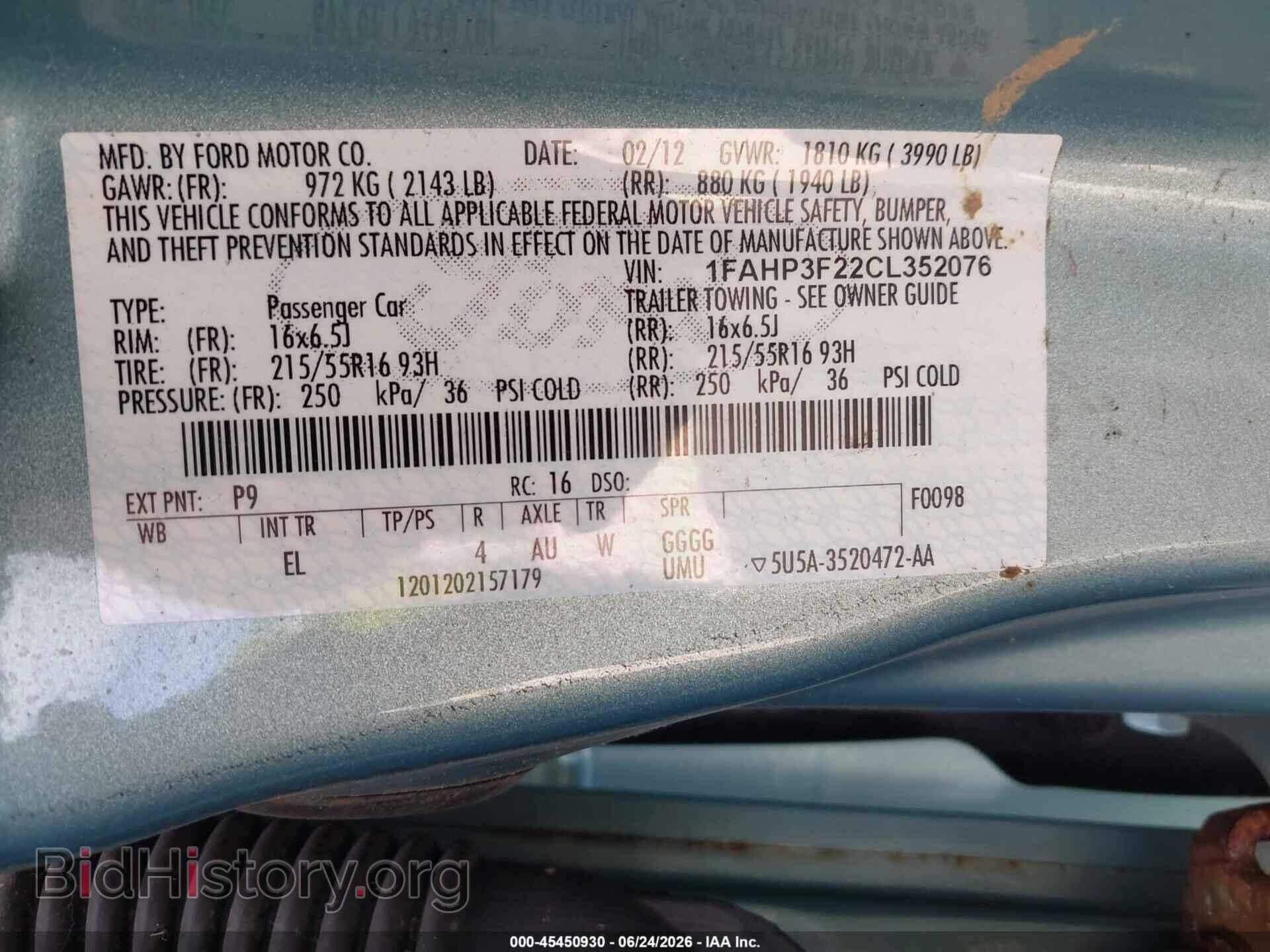 2012 FORD FOCUS - VIN: 1FAHP3F22CL352076 - Фото 9