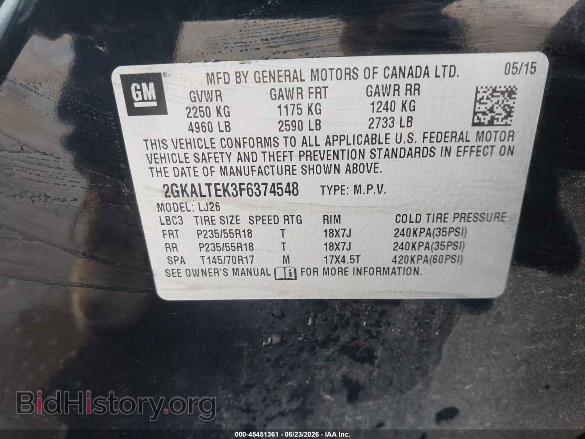 2015 GMC TERRAIN - VIN: 2GKALTEK3F6374548 - Photo 9