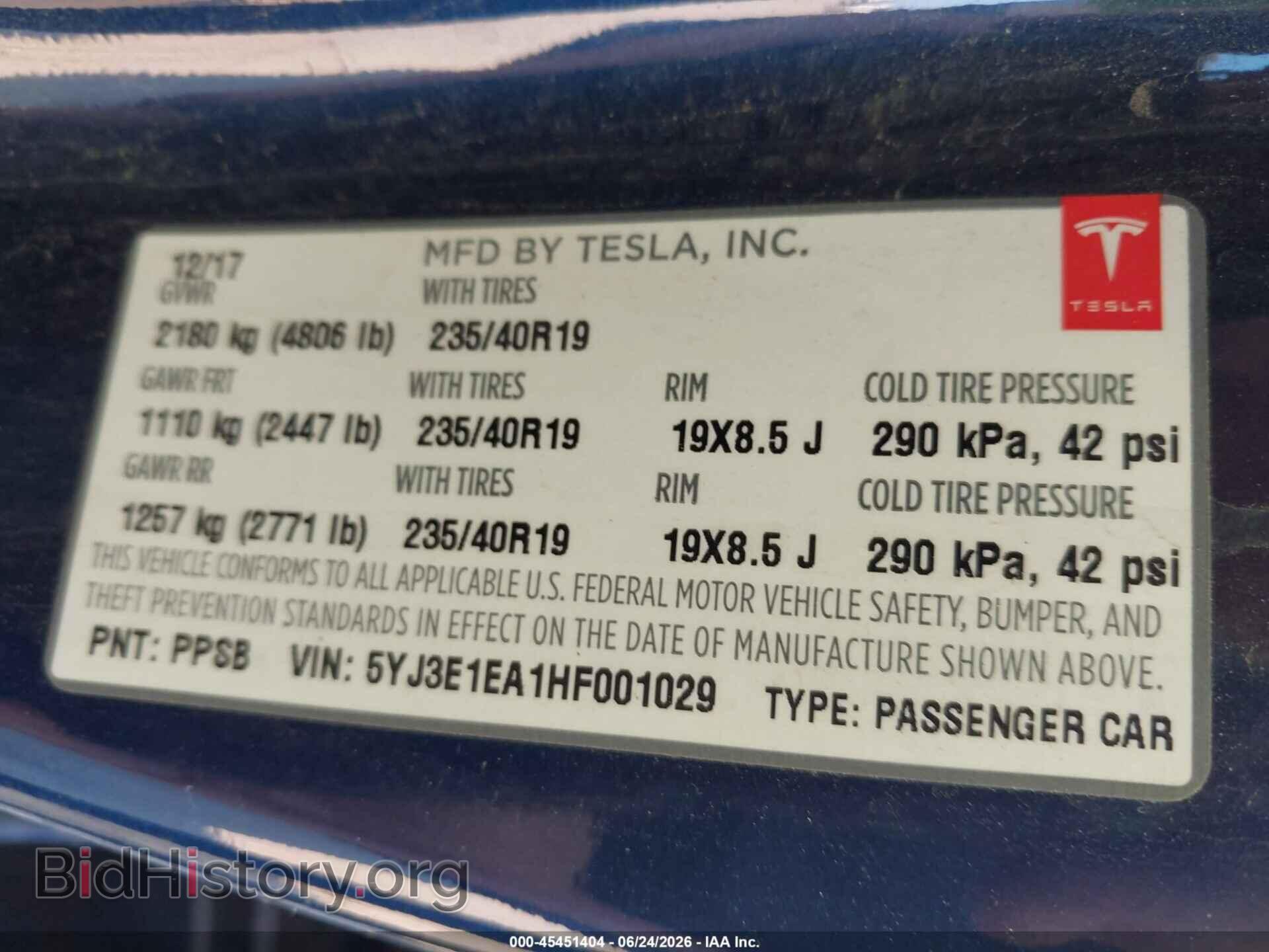 2017 TESLA MODEL 3 - VIN: 5YJ3E1EA1HF001029 - Photo 9