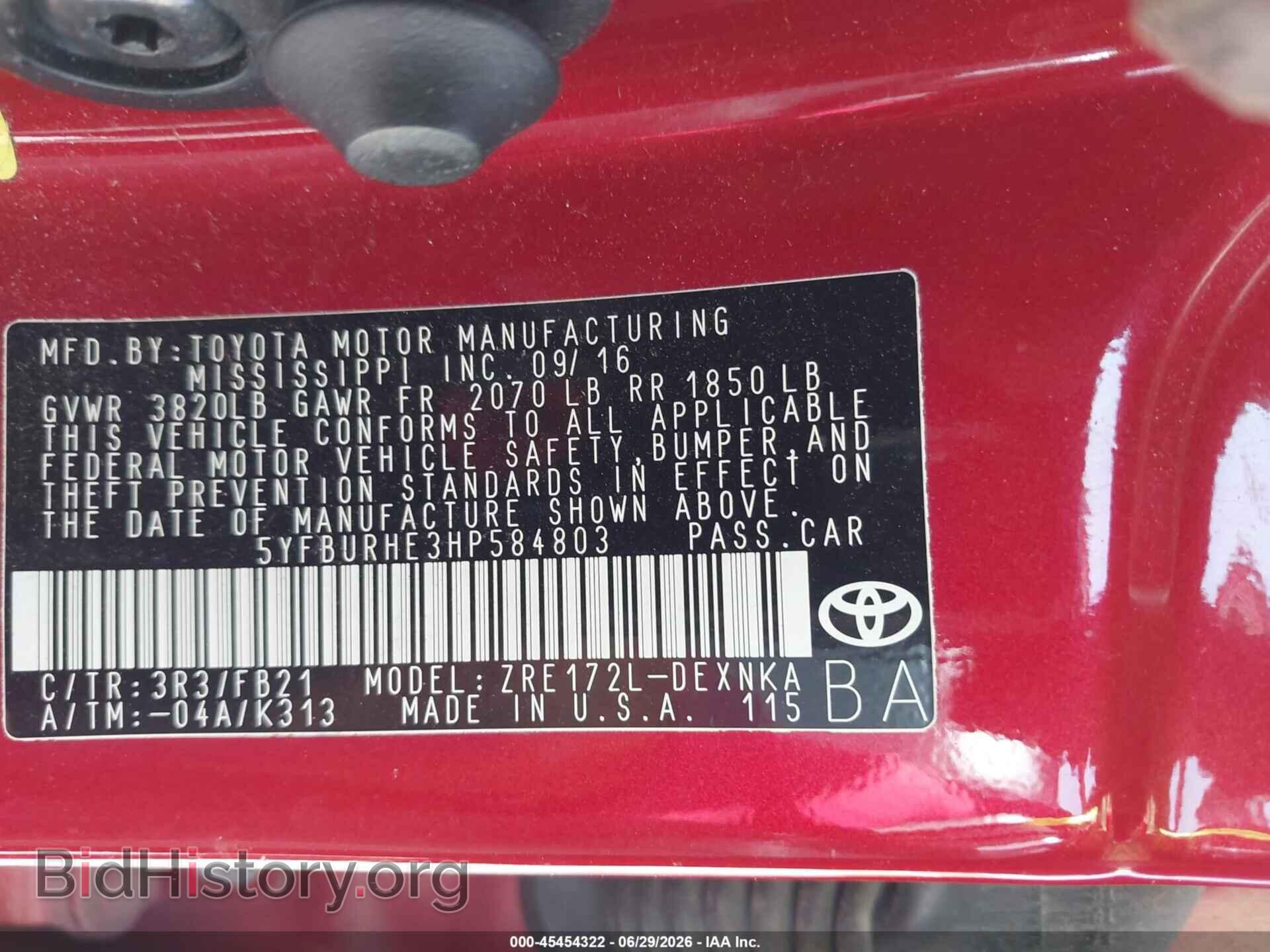 2017 TOYOTA COROLLA - VIN: 5YFBURHE3HP584803 - Фото 9