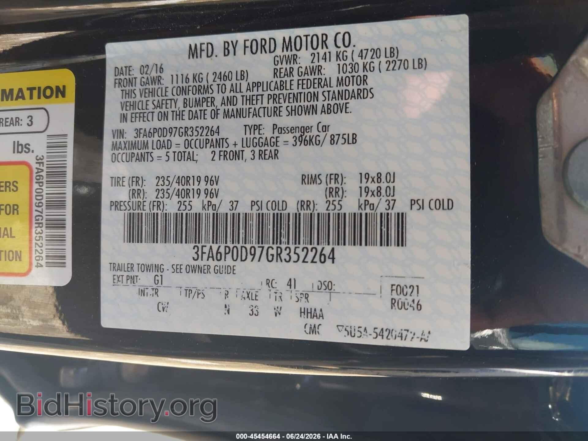 2016 FORD FUSION - VIN: 3FA6P0D97GR352264 - Фото 9
