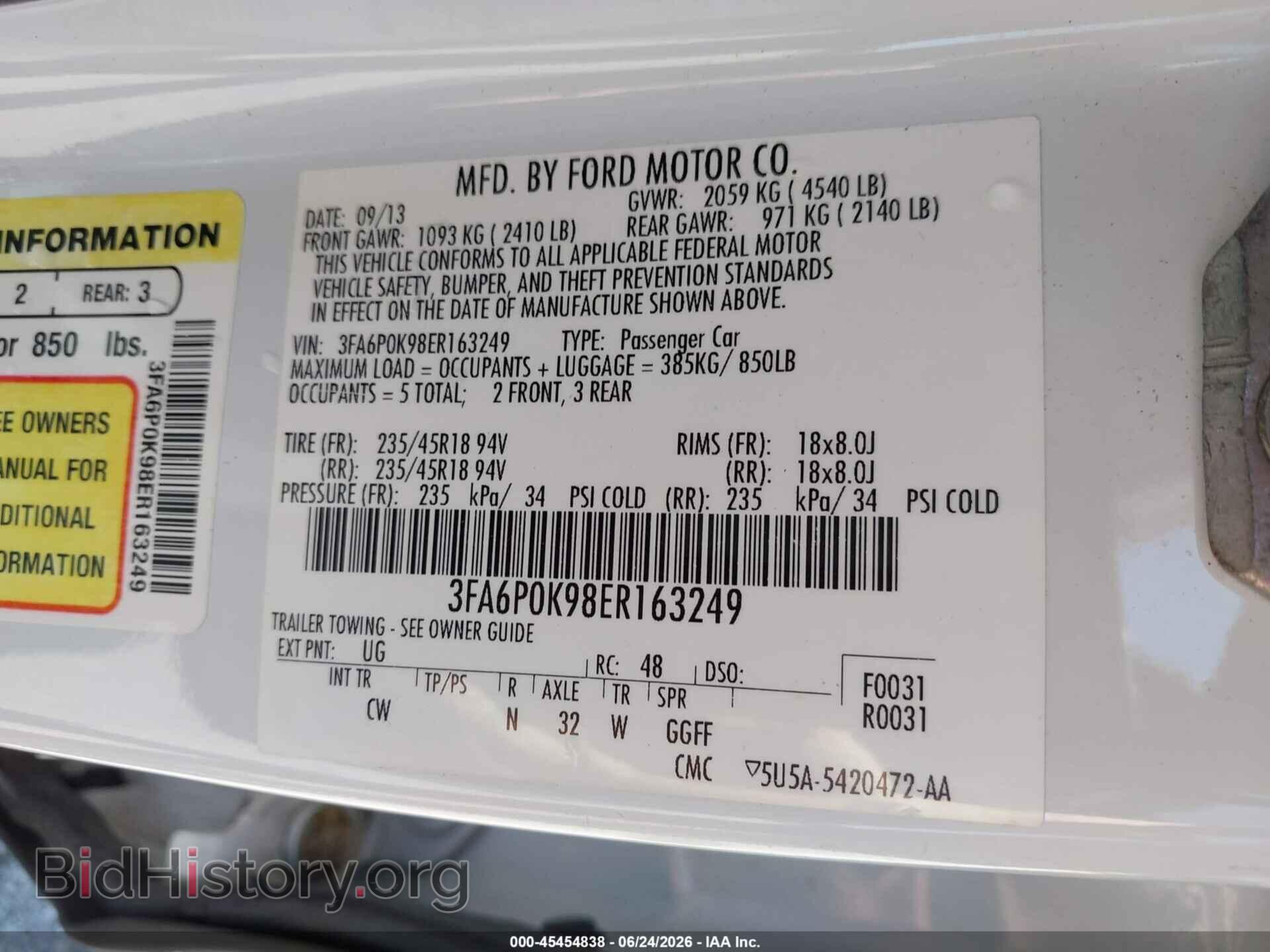 2014 FORD FUSION - VIN: 3FA6P0K98ER163249 - Фото 9