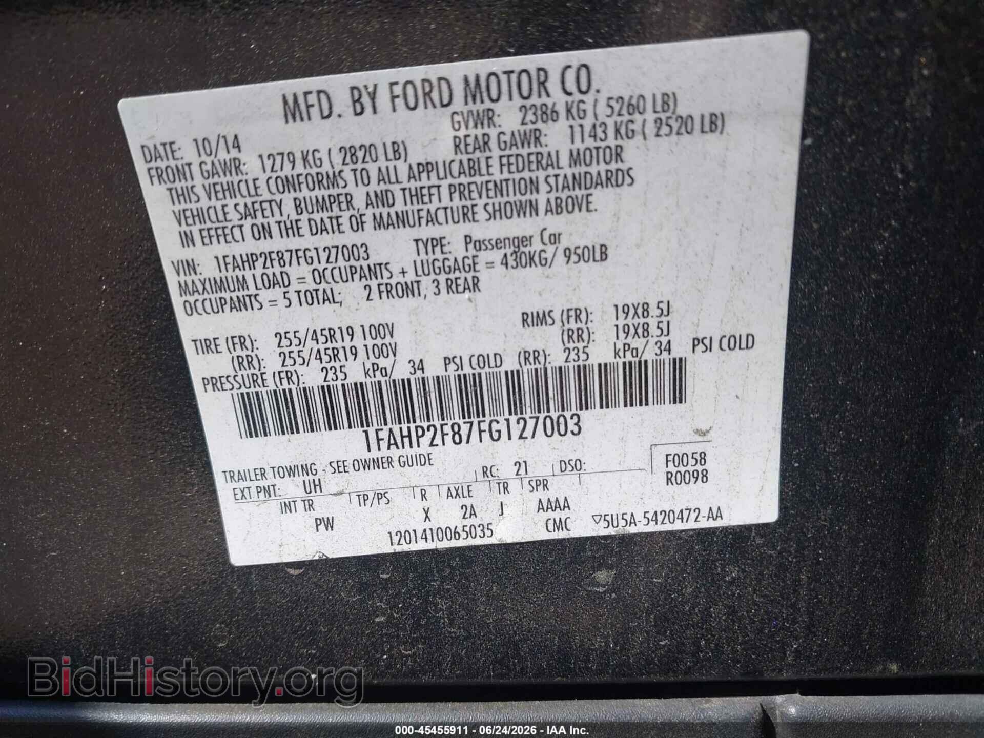 2015 FORD TAURUS - VIN: 1FAHP2F87FG127003 - Photo 9