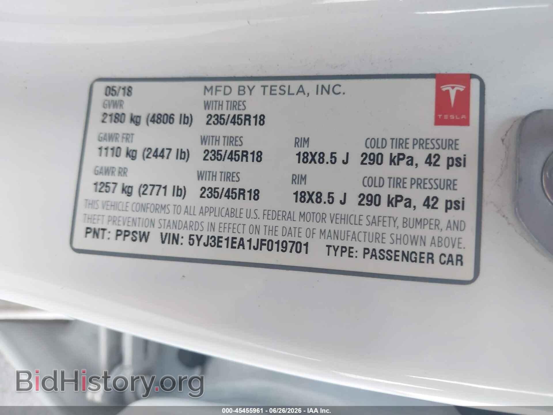 2018 TESLA MODEL 3 - VIN: 5YJ3E1EA1JF019701 - Photo 9