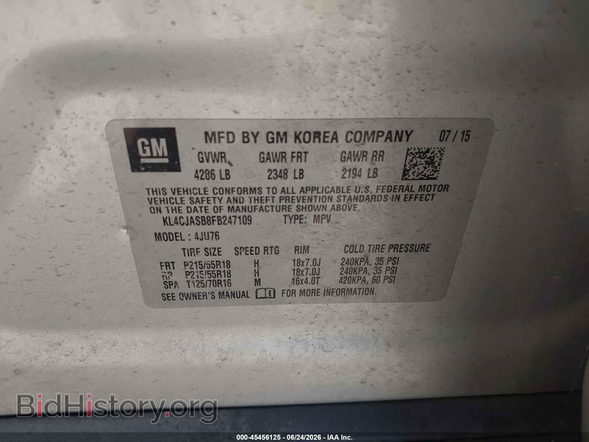 2015 BUICK ENCORE - VIN: KL4CJASB8FB247109 - Фото 9