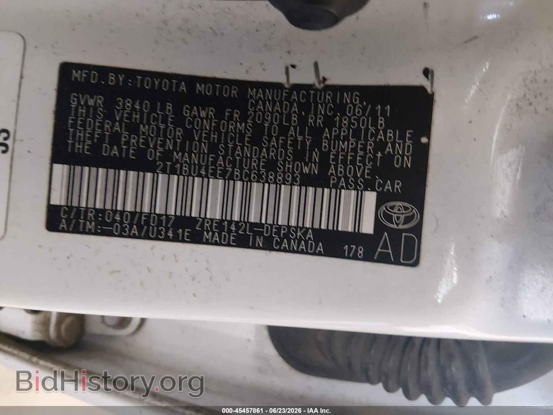 2011 TOYOTA COROLLA - VIN: 2T1BU4EE7BC638893 - Фото 9
