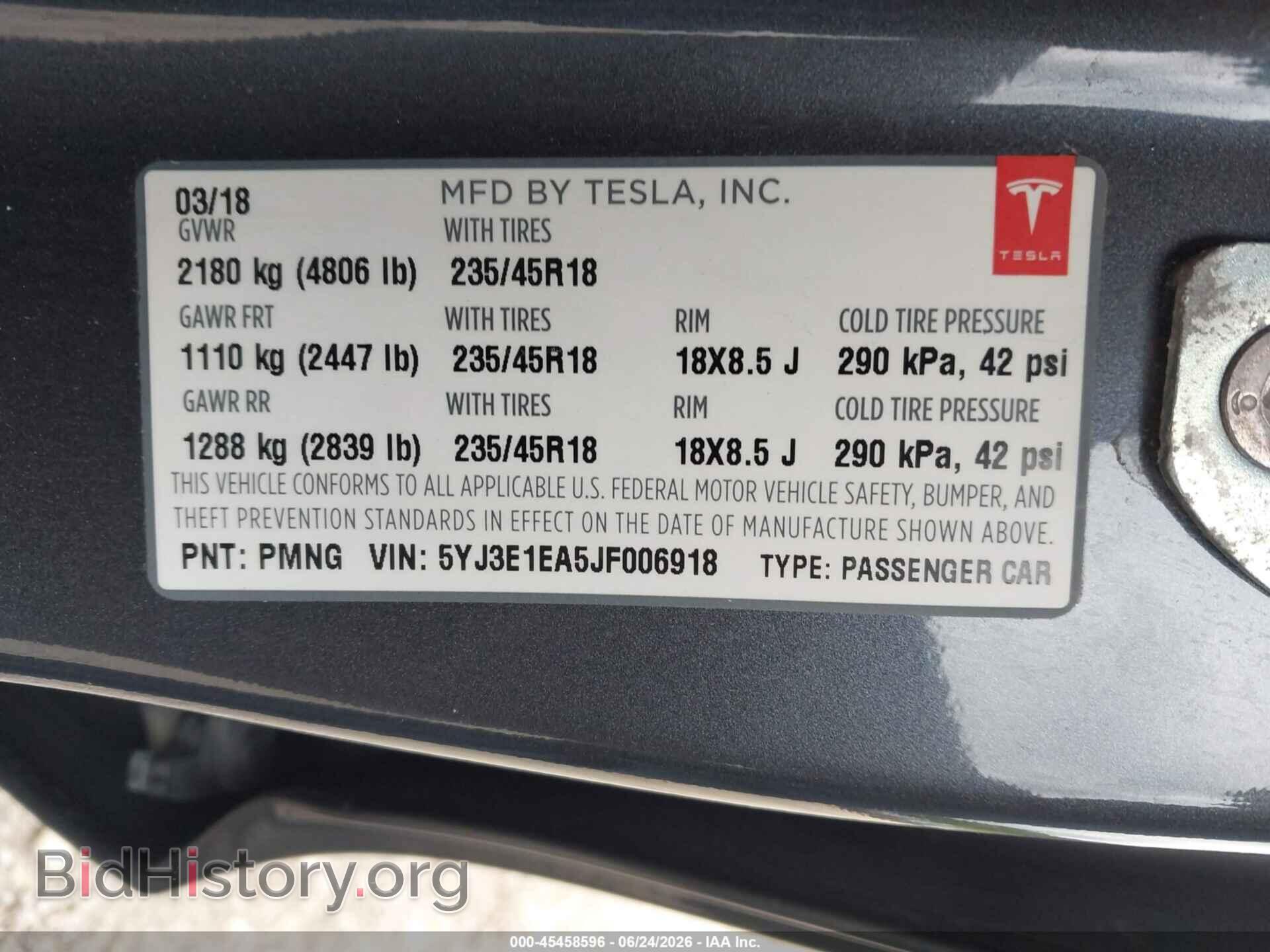 2018 TESLA MODEL 3 - VIN: 5YJ3E1EA5JF006918 - Photo 9