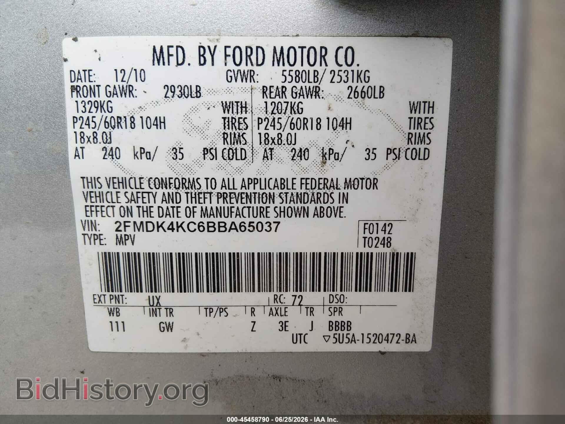 2011 FORD EDGE - VIN: 2FMDK4KC6BBA65037 - Photo 9