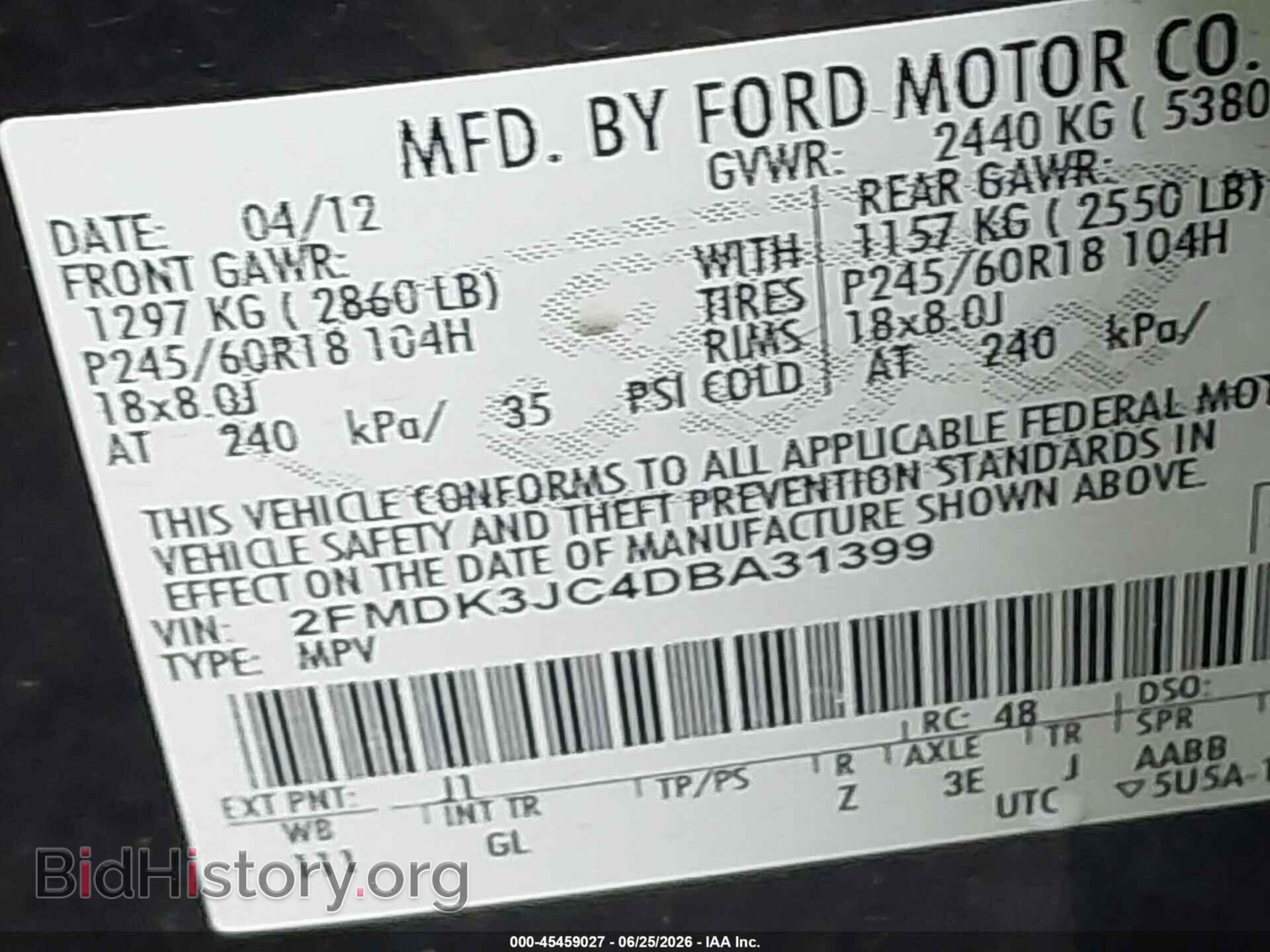 2013 FORD EDGE - VIN: 2FMDK3JC4DBA31399 - Фото 9