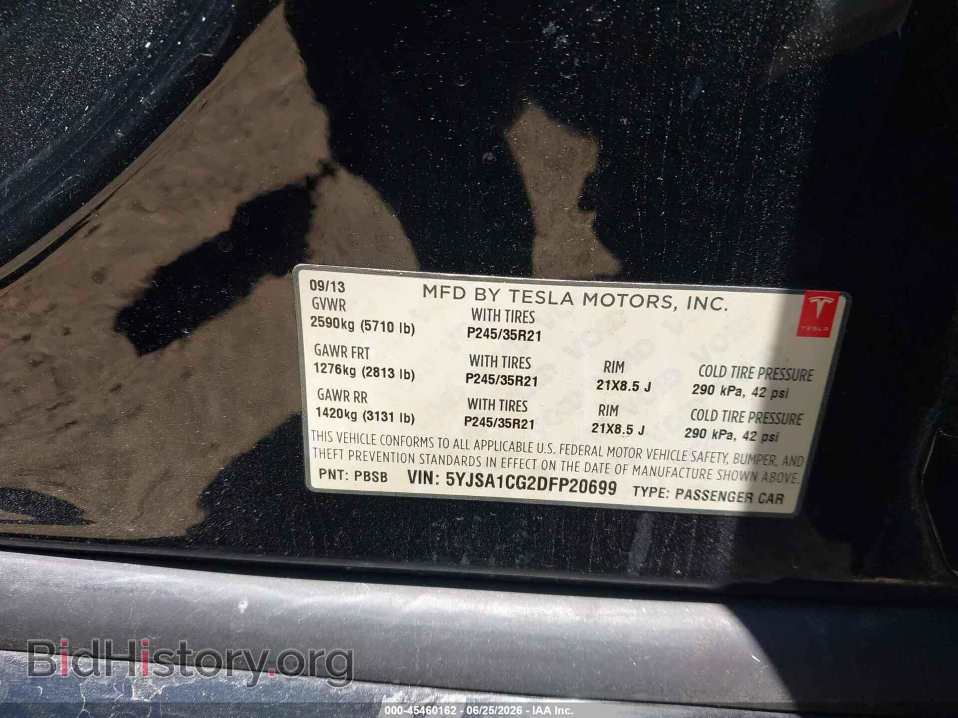 2013 TESLA MODEL S - VIN: 5YJSA1CG2DFP20699 - Фото 9