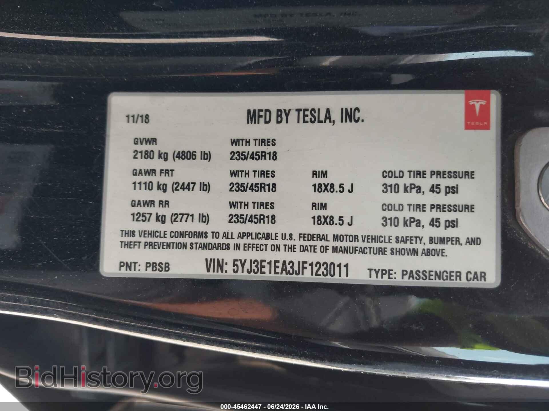 2018 TESLA MODEL 3 - VIN: 5YJ3E1EA3JF123011 - Photo 9