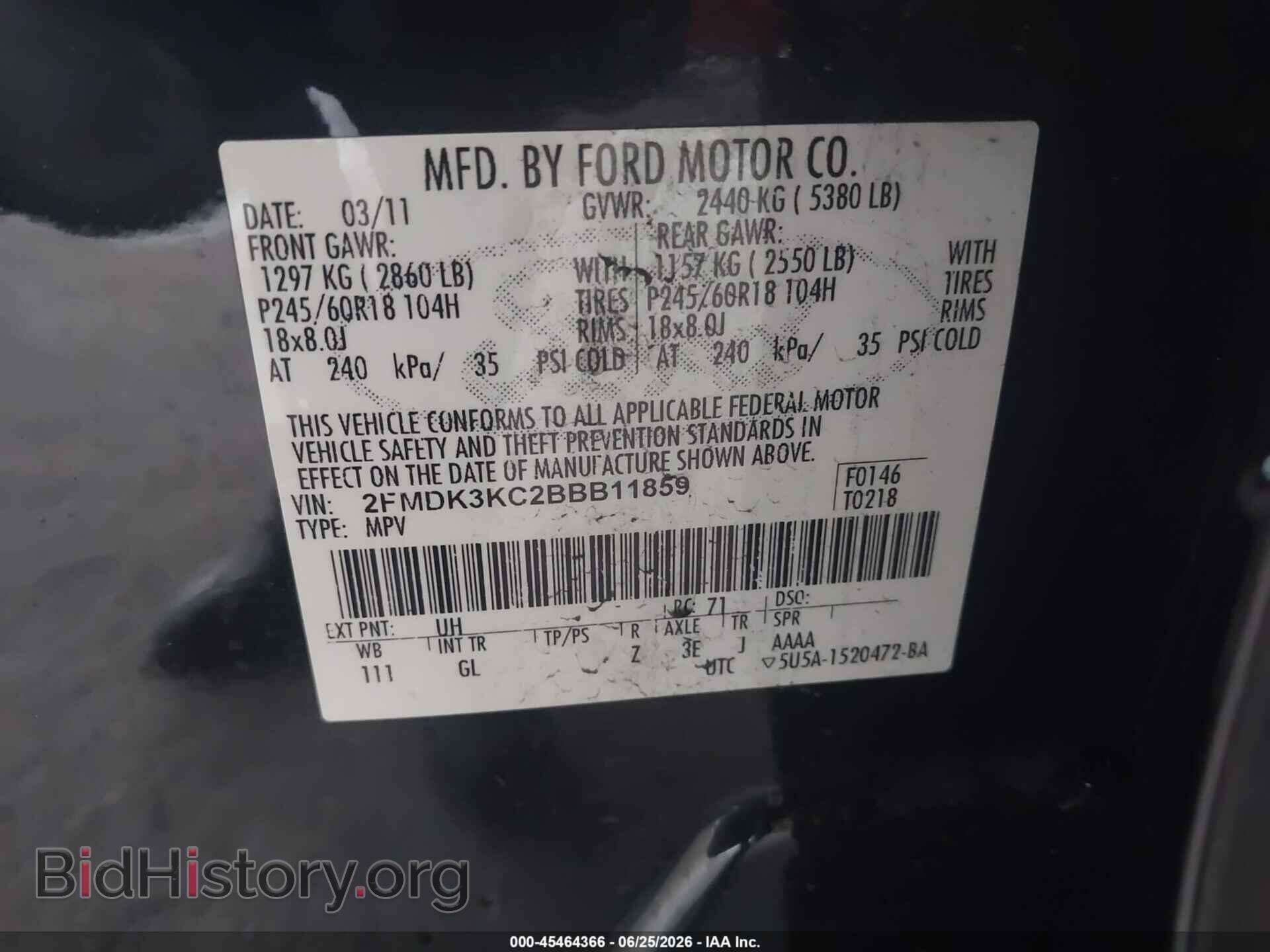 2011 FORD EDGE - VIN: 2FMDK3KC2BBB11859 - Photo 9