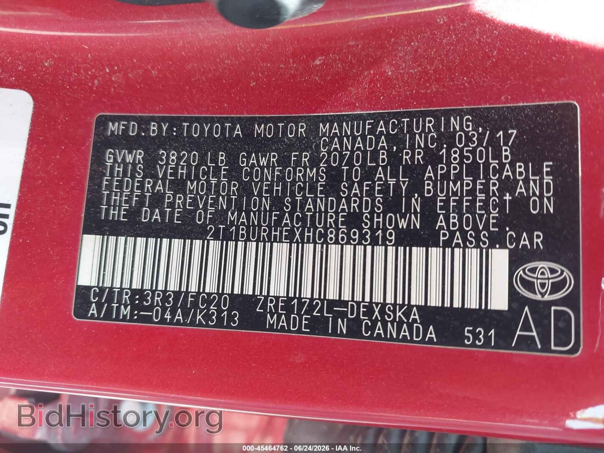 2017 TOYOTA COROLLA - VIN: 2T1BURHEXHC869319 - Фото 9