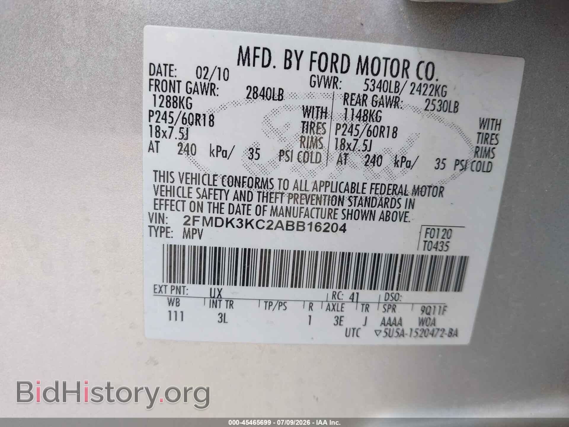 2010 FORD EDGE - VIN: 2FMDK3KC2ABB16204 - Photo 9
