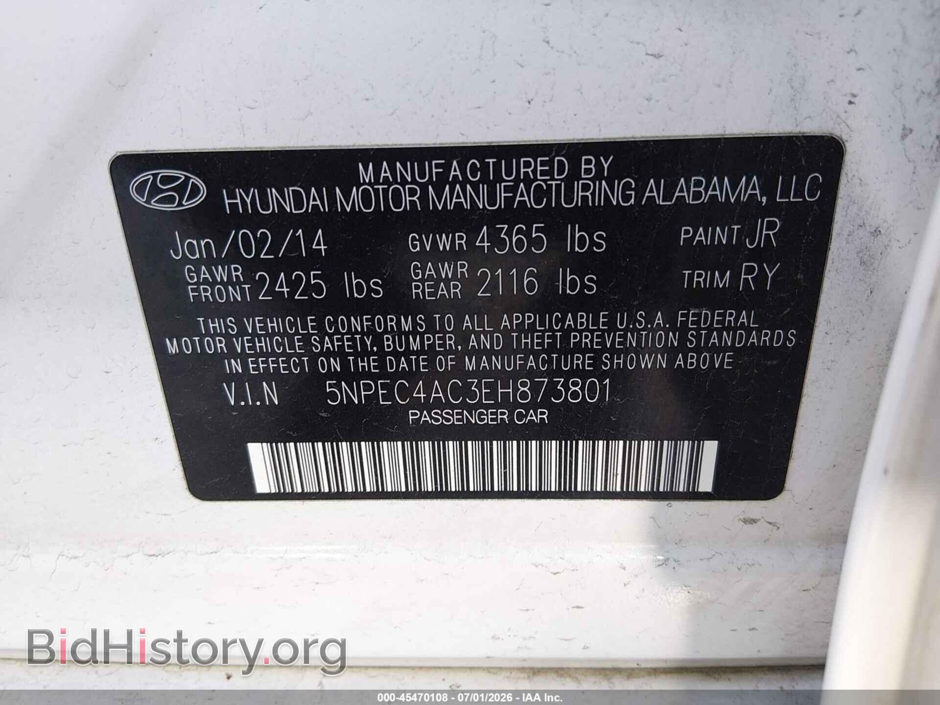 2014 HYUNDAI SONATA - VIN: 5NPEC4AC3EH873801 - Фото 9