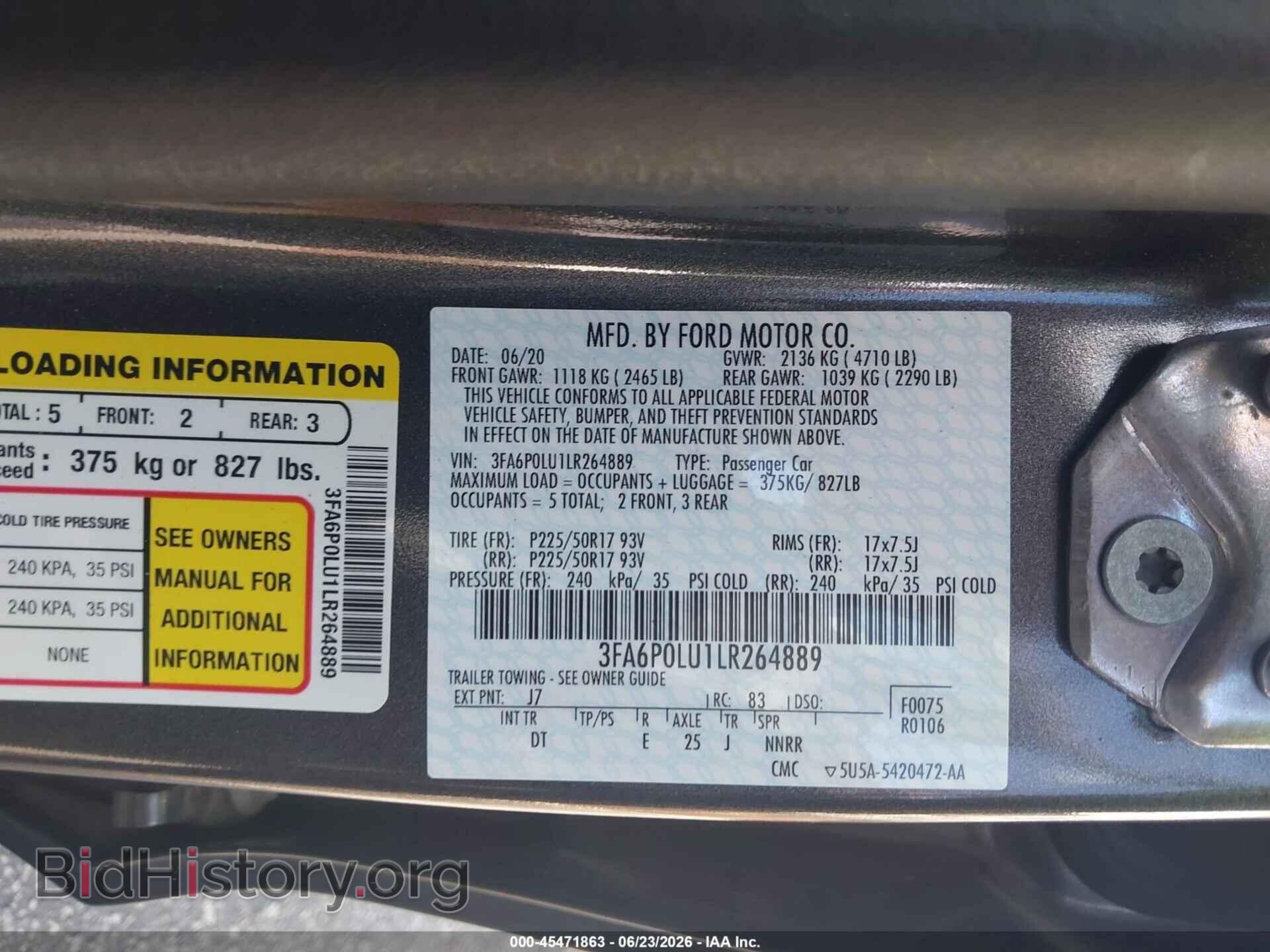 2020 FORD FUSION - VIN: 3FA6P0LU1LR264889 - Фото 9