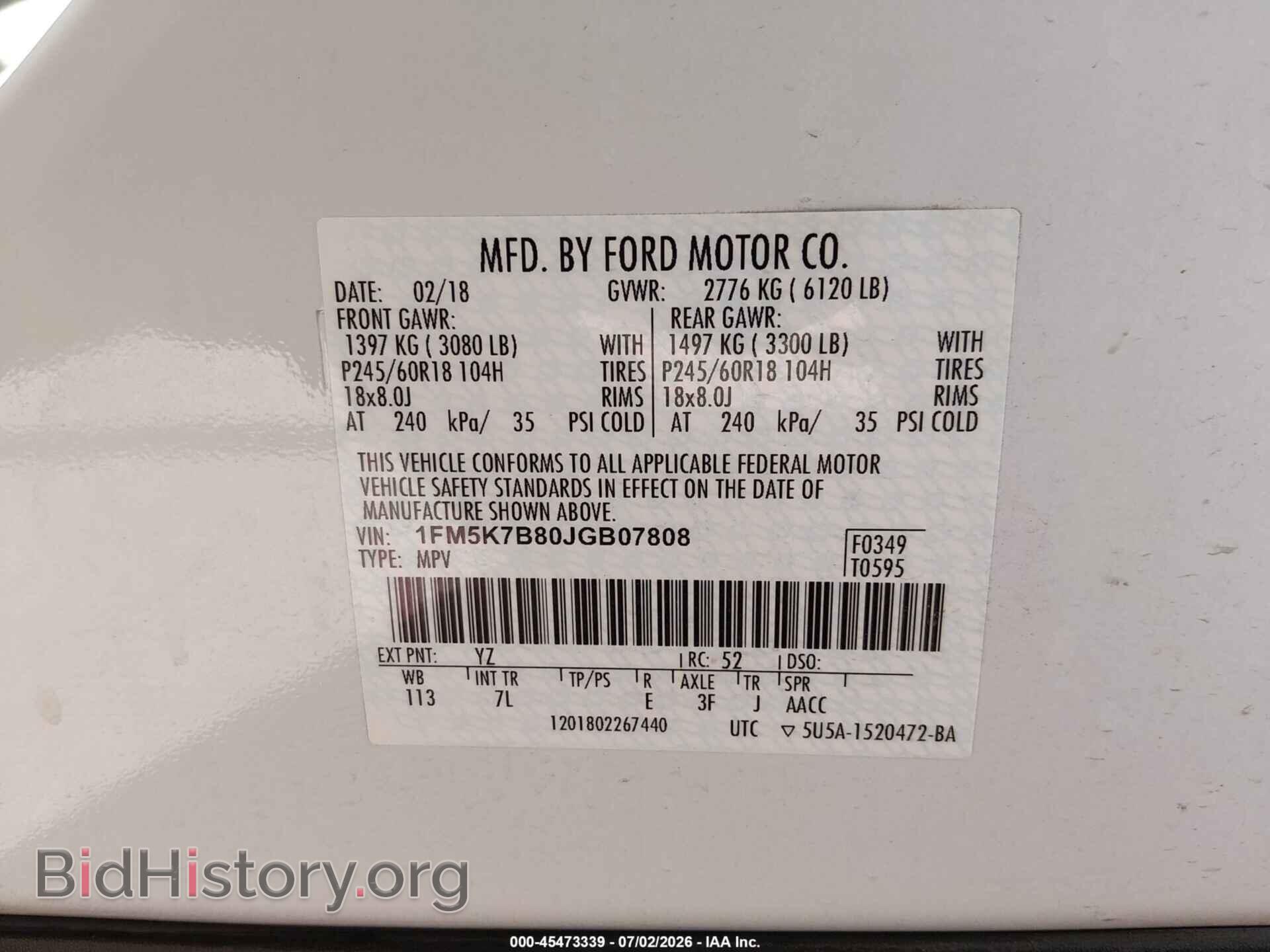 2018 FORD EXPLORER - VIN: 1FM5K7B80JGB07808 - Photo 9