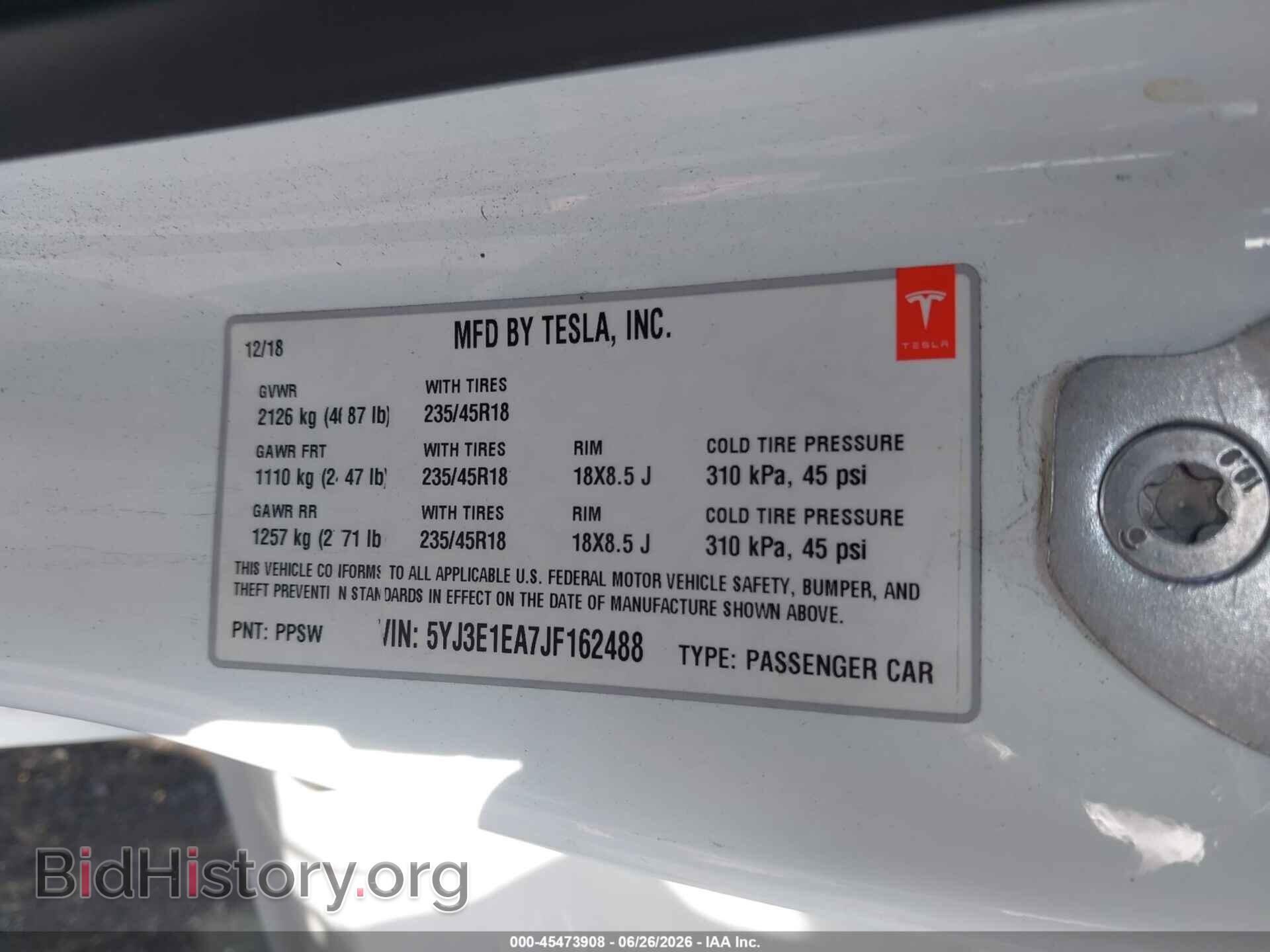 2018 TESLA MODEL 3 - VIN: 5YJ3E1EA7JF162488 - Фото 9
