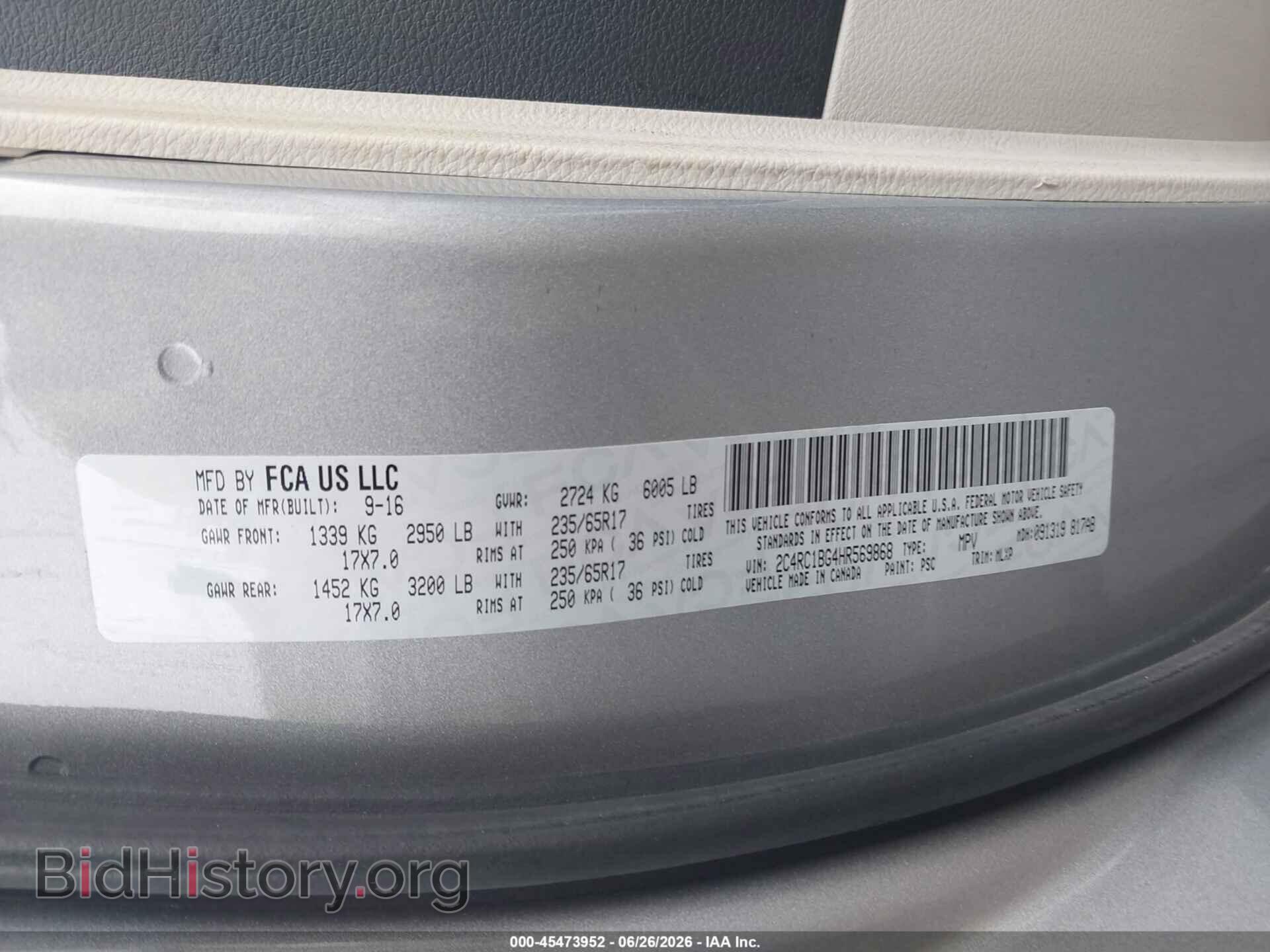2017 CHRYSLER PACIFICA - VIN: 2C4RC1BG4HR569868 - Photo 9