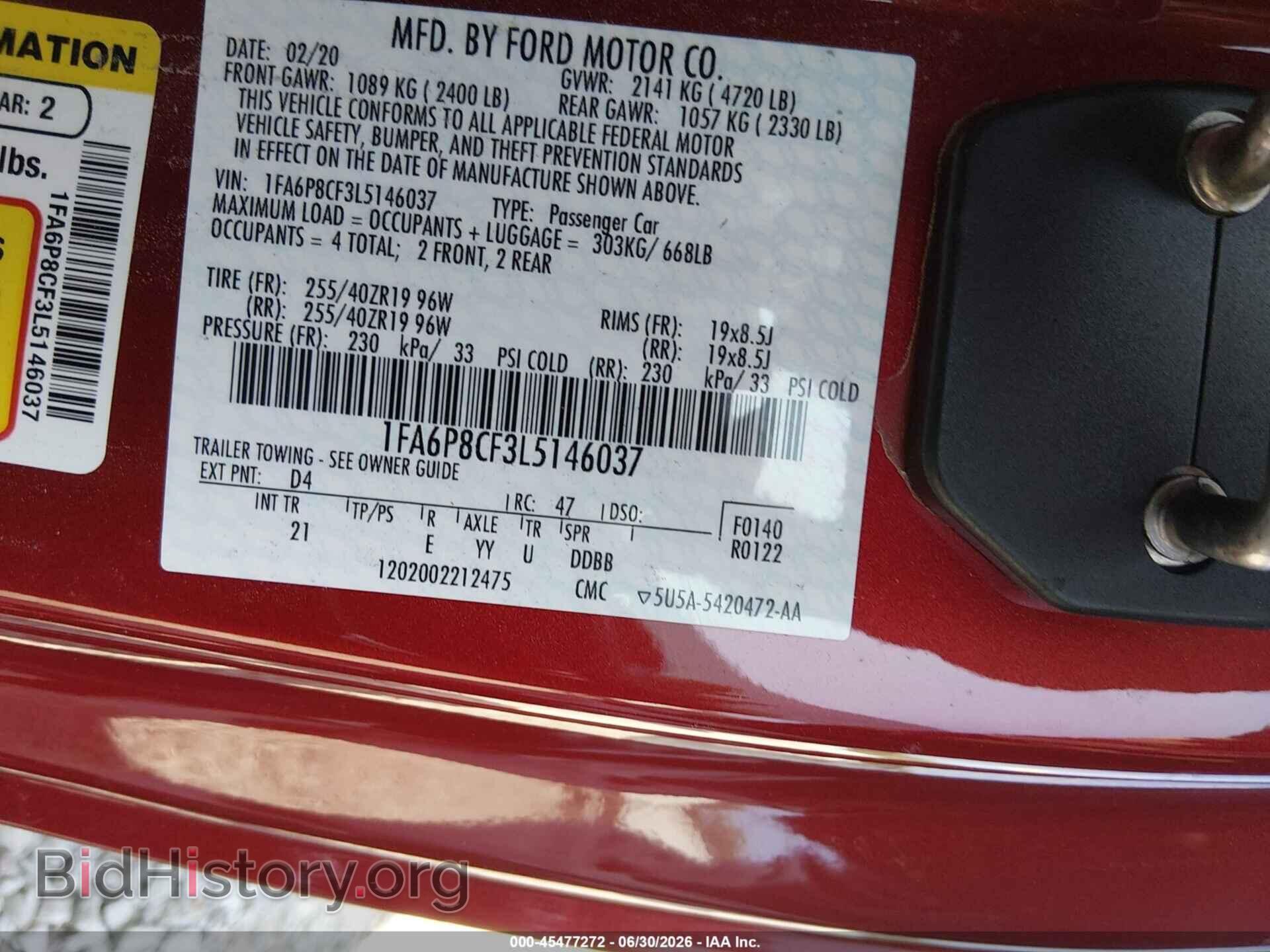 2020 FORD MUSTANG - VIN: 1FA6P8CF3L5146037 - Фото 9