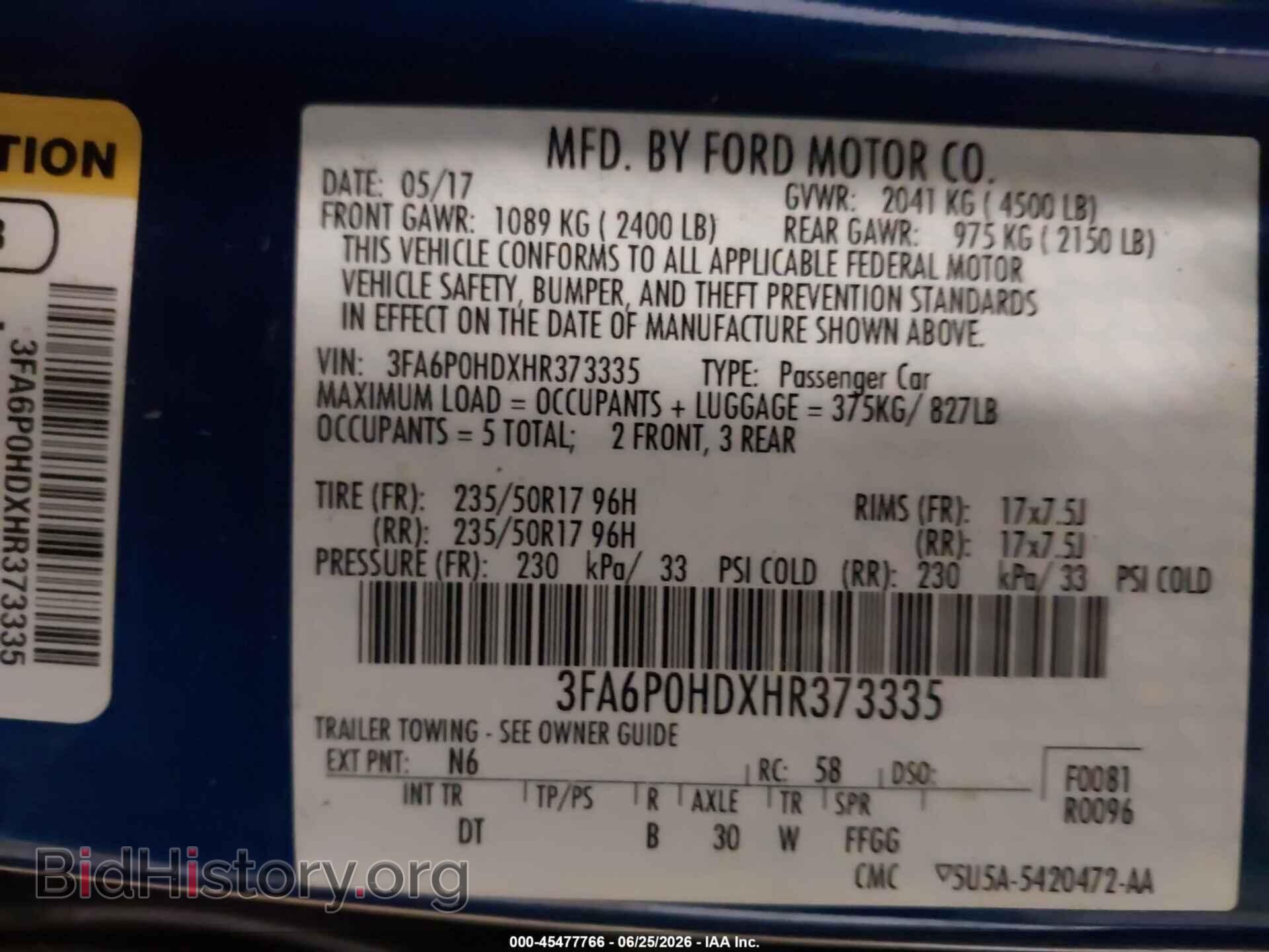 2017 FORD FUSION - VIN: 3FA6P0HDXHR373335 - Фото 9