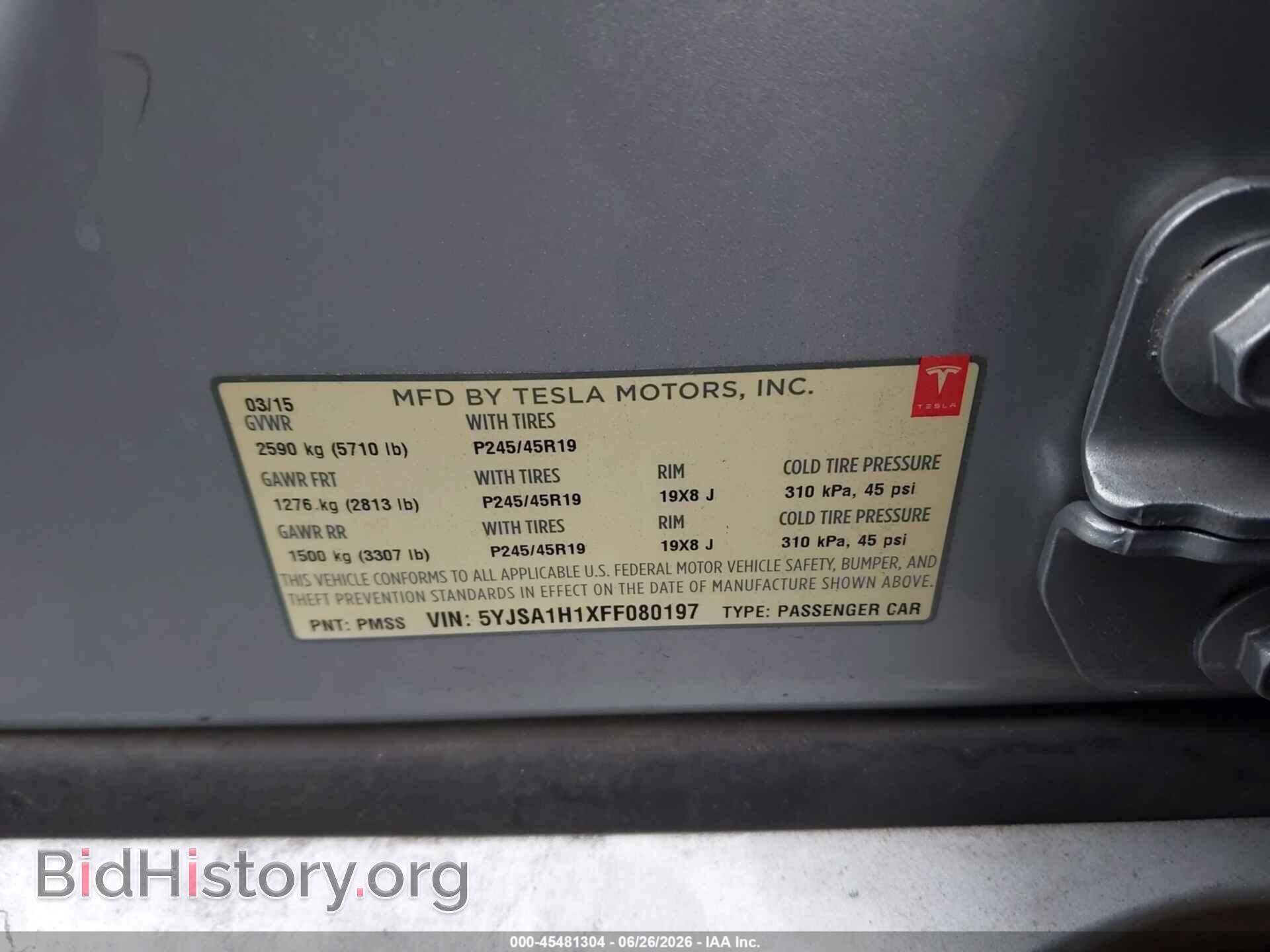 2015 TESLA MODEL S - VIN: 5YJSA1H1XFF080197 - Фото 9