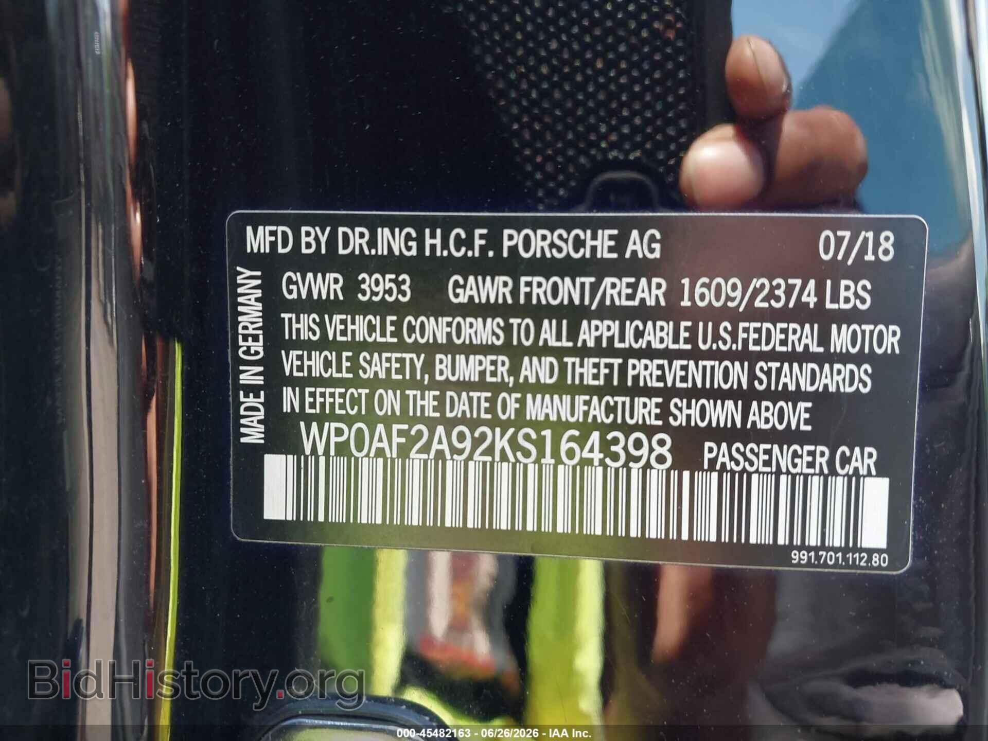 2019 PORSCHE 911 - VIN: WP0AF2A92KS164398 - Фото 9