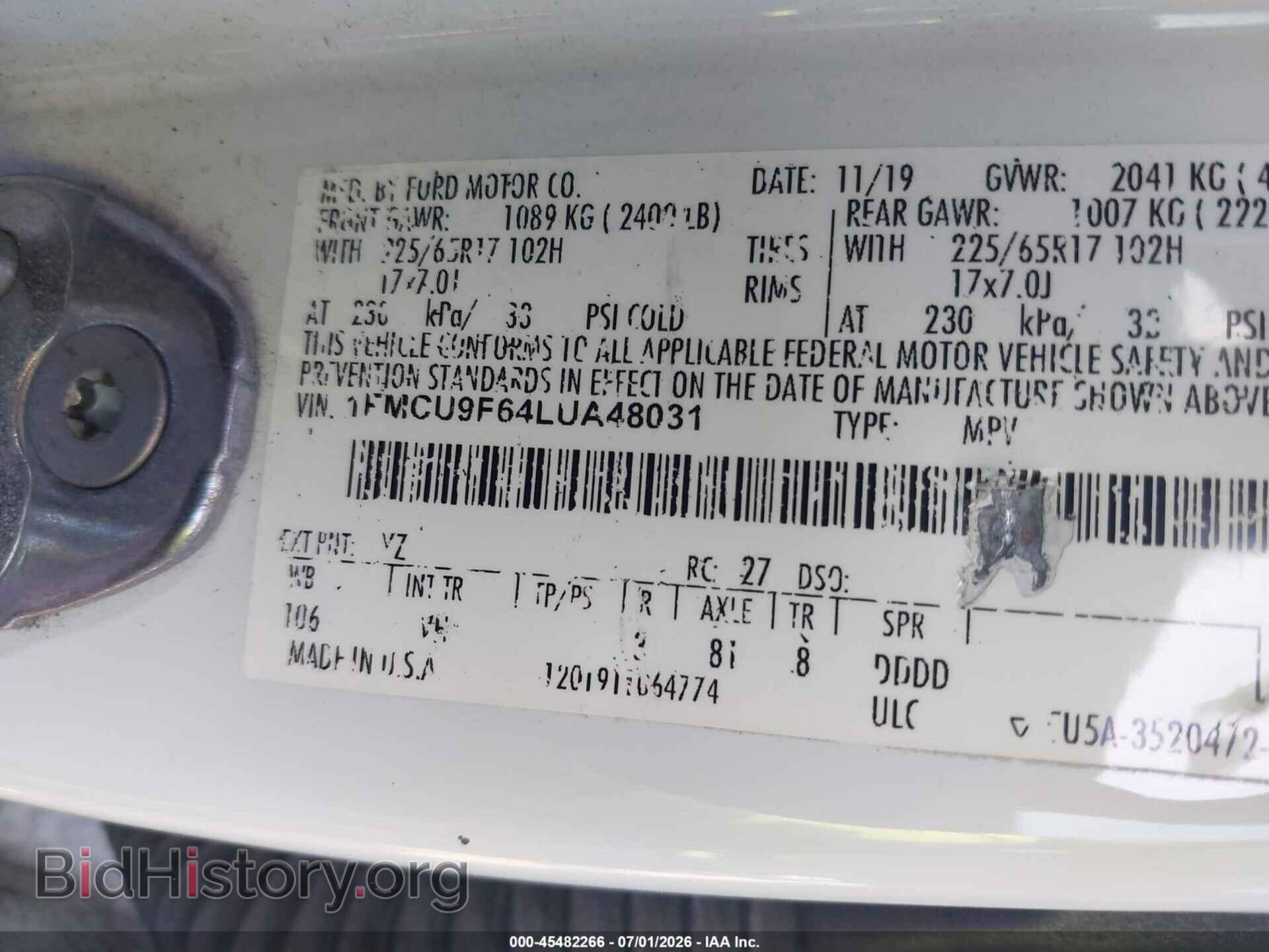 2020 FORD ESCAPE - VIN: 1FMCU9F64LUA48031 - Фото 9