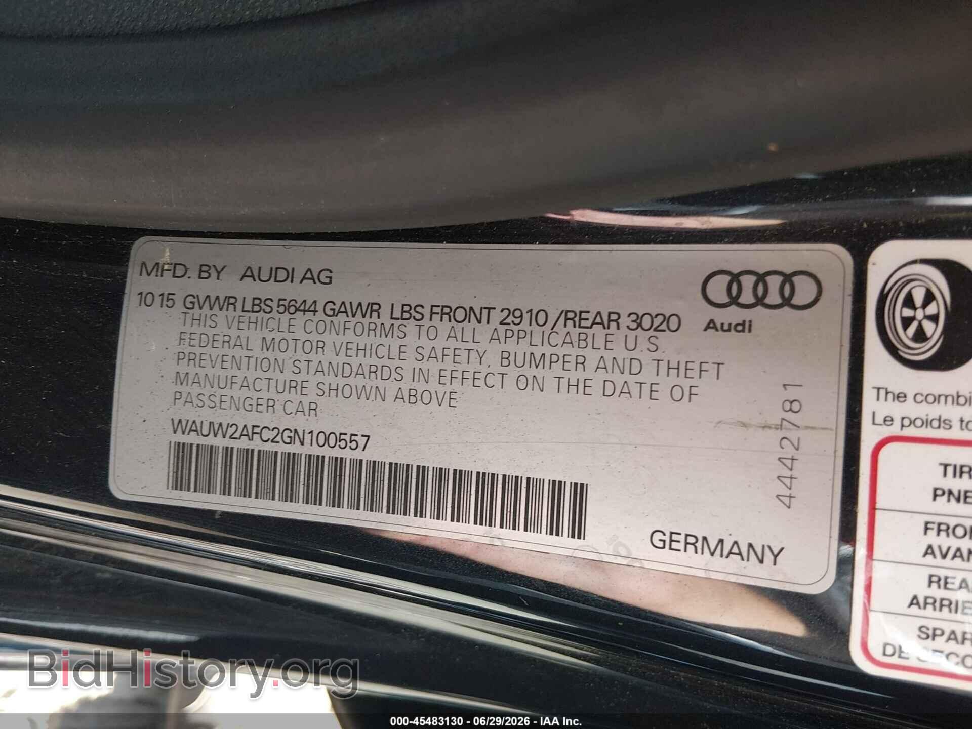 2016 AUDI S7 - VIN: WAUW2AFC2GN100557 - Фото 9