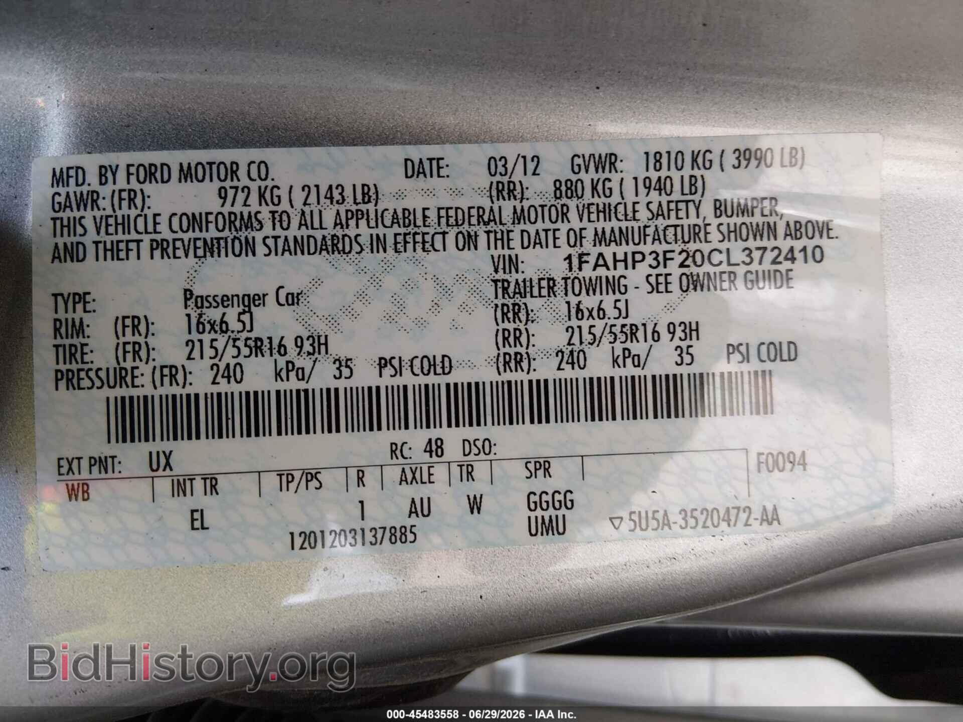 2012 FORD FOCUS - VIN: 1FAHP3F20CL372410 - Фото 9