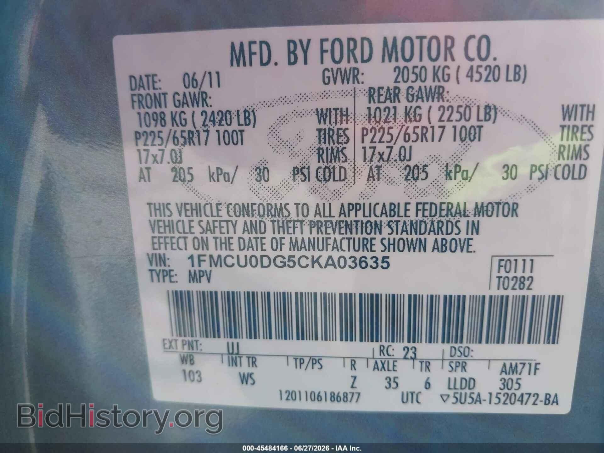 2012 FORD ESCAPE - VIN: 1FMCU0DG5CKA03635 - Photo 9