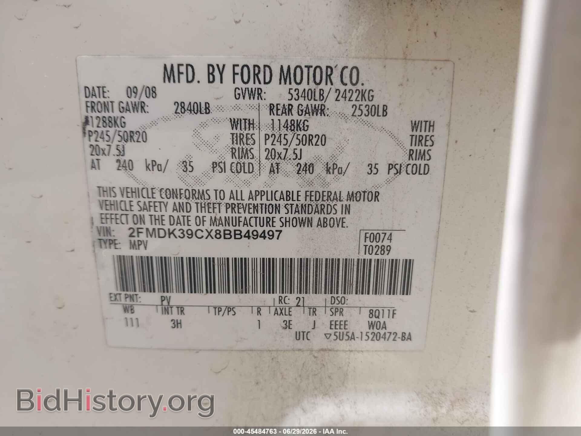 2008 FORD EDGE - VIN: 2FMDK39CX8BB49497 - Photo 9