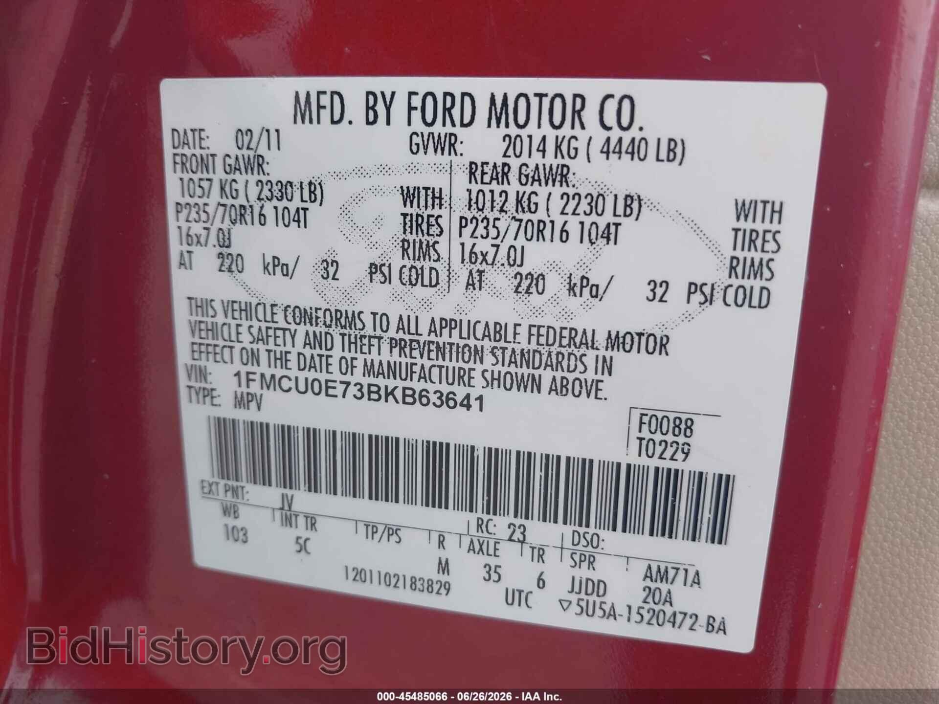 2011 FORD ESCAPE - VIN: 1FMCU0E73BKB63641 - Фото 9
