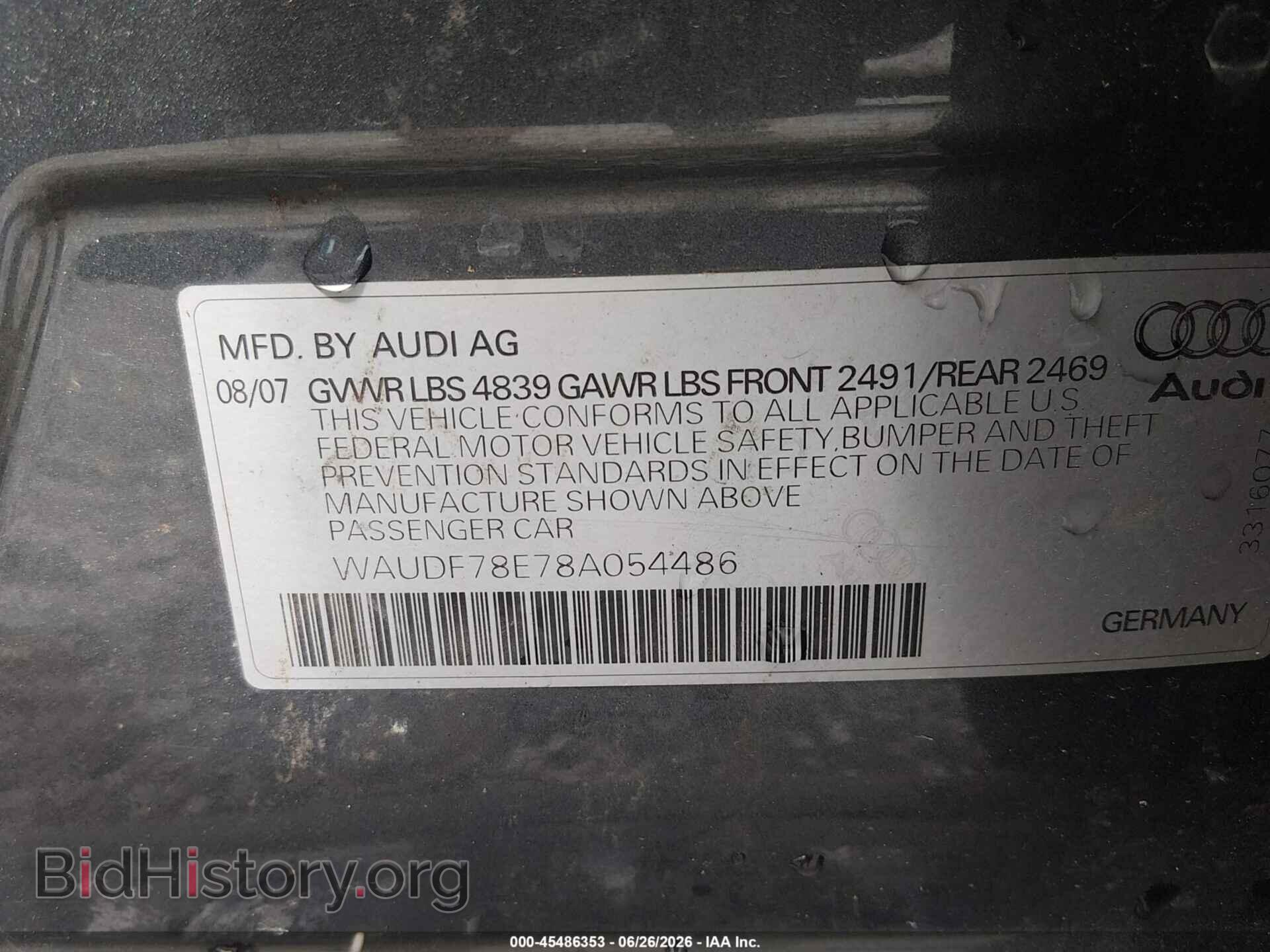 2008 AUDI A4 - VIN: WAUDF78E78A054486 - Фото 9
