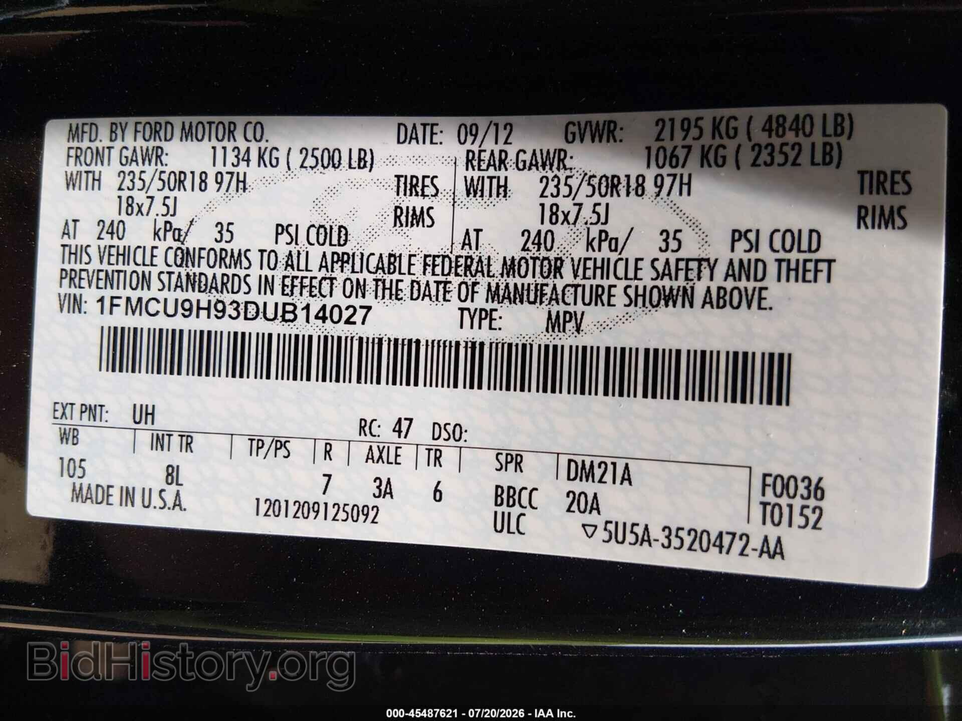 2013 FORD ESCAPE - VIN: 1FMCU9H93DUB14027 - Фото 9