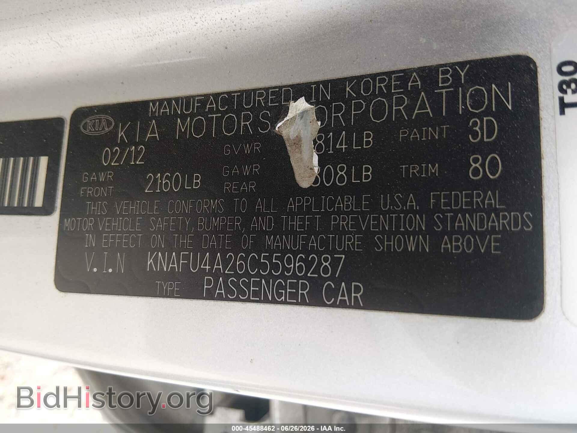 2012 KIA FORTE - VIN: KNAFU4A26C5596287 - Photo 9