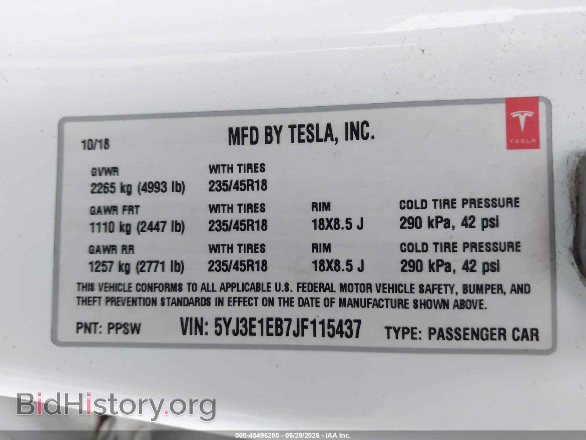 2018 TESLA MODEL 3 - VIN: 5YJ3E1EB7JF115437 - Photo 9
