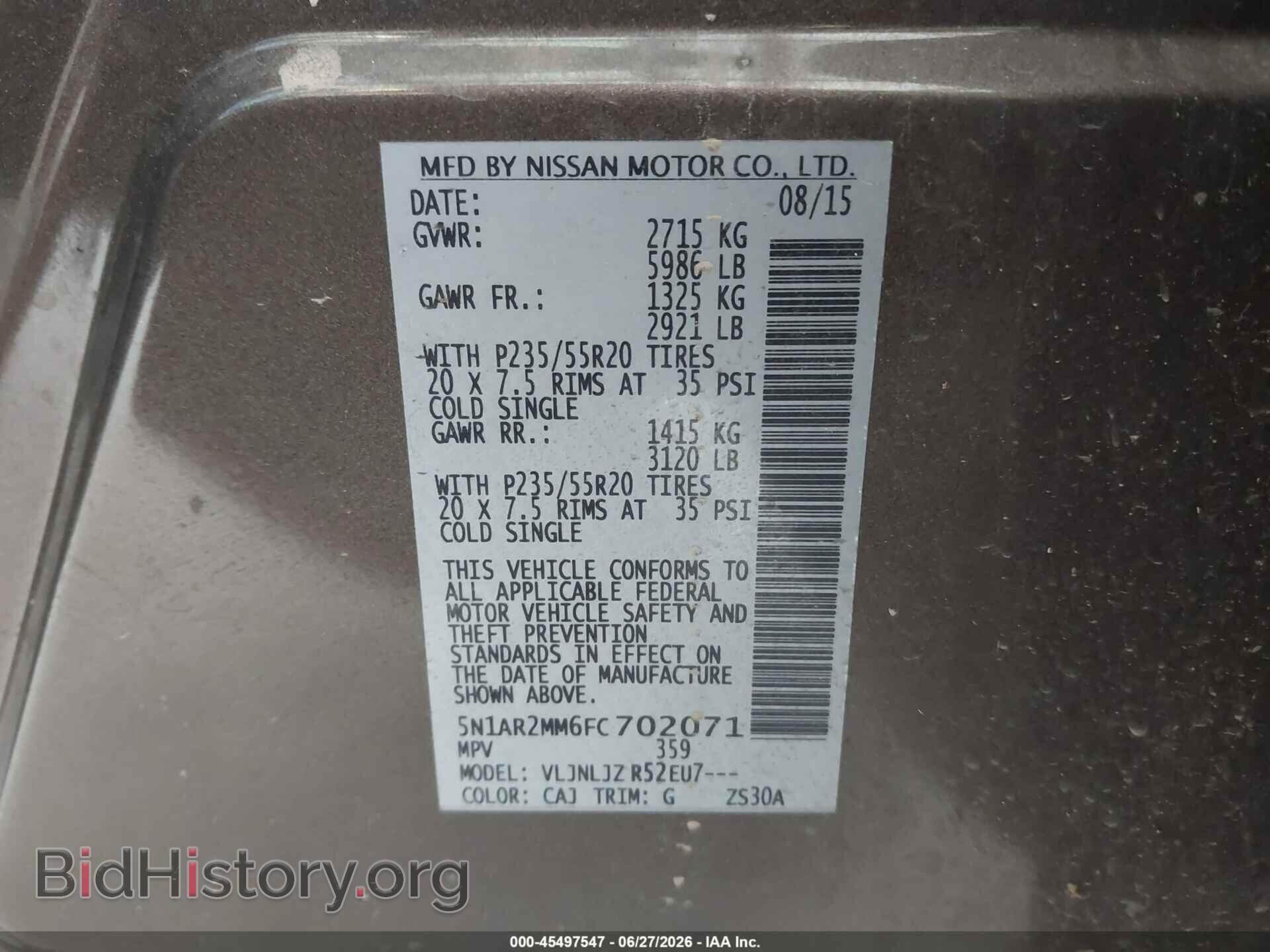 2015 NISSAN PATHFINDER - VIN: 5N1AR2MM6FC702071 - Фото 9