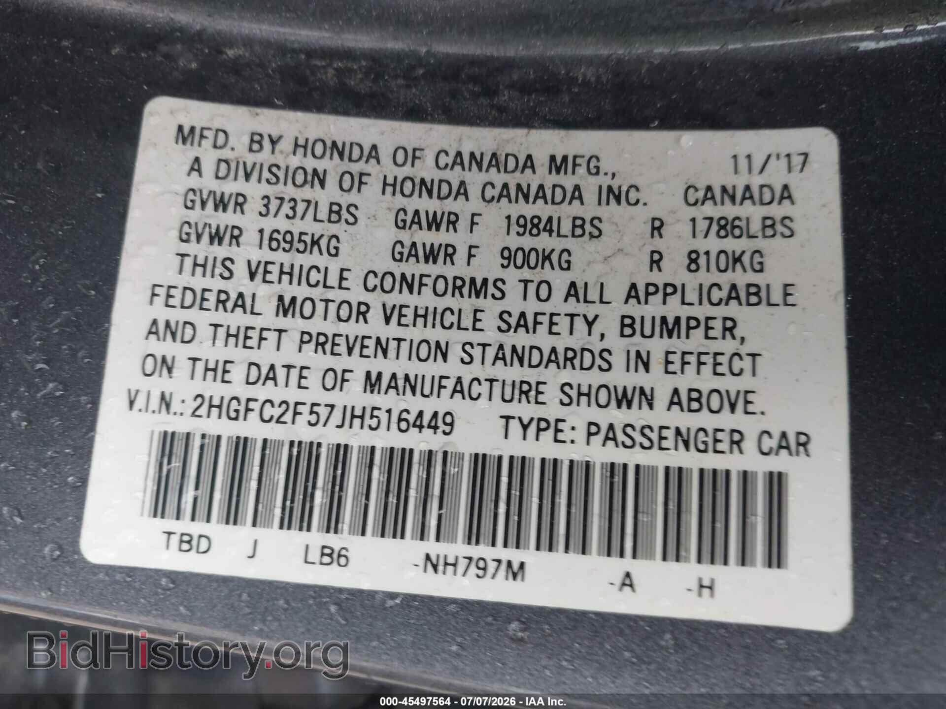 2018 HONDA CIVIC - VIN: 2HGFC2F57JH516449 - Photo 9