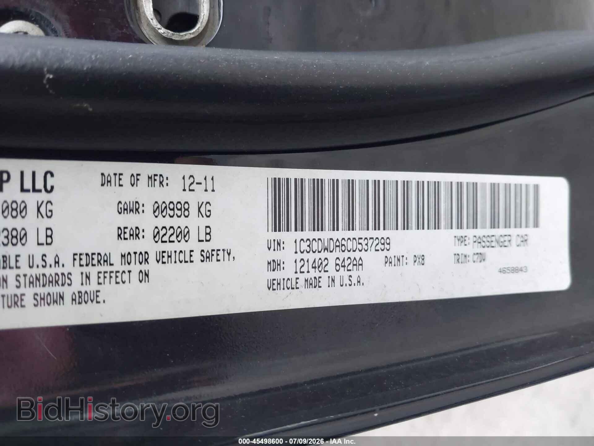 2012 DODGE CALIBER - VIN: 1C3CDWDA6CD537299 - Фото 9