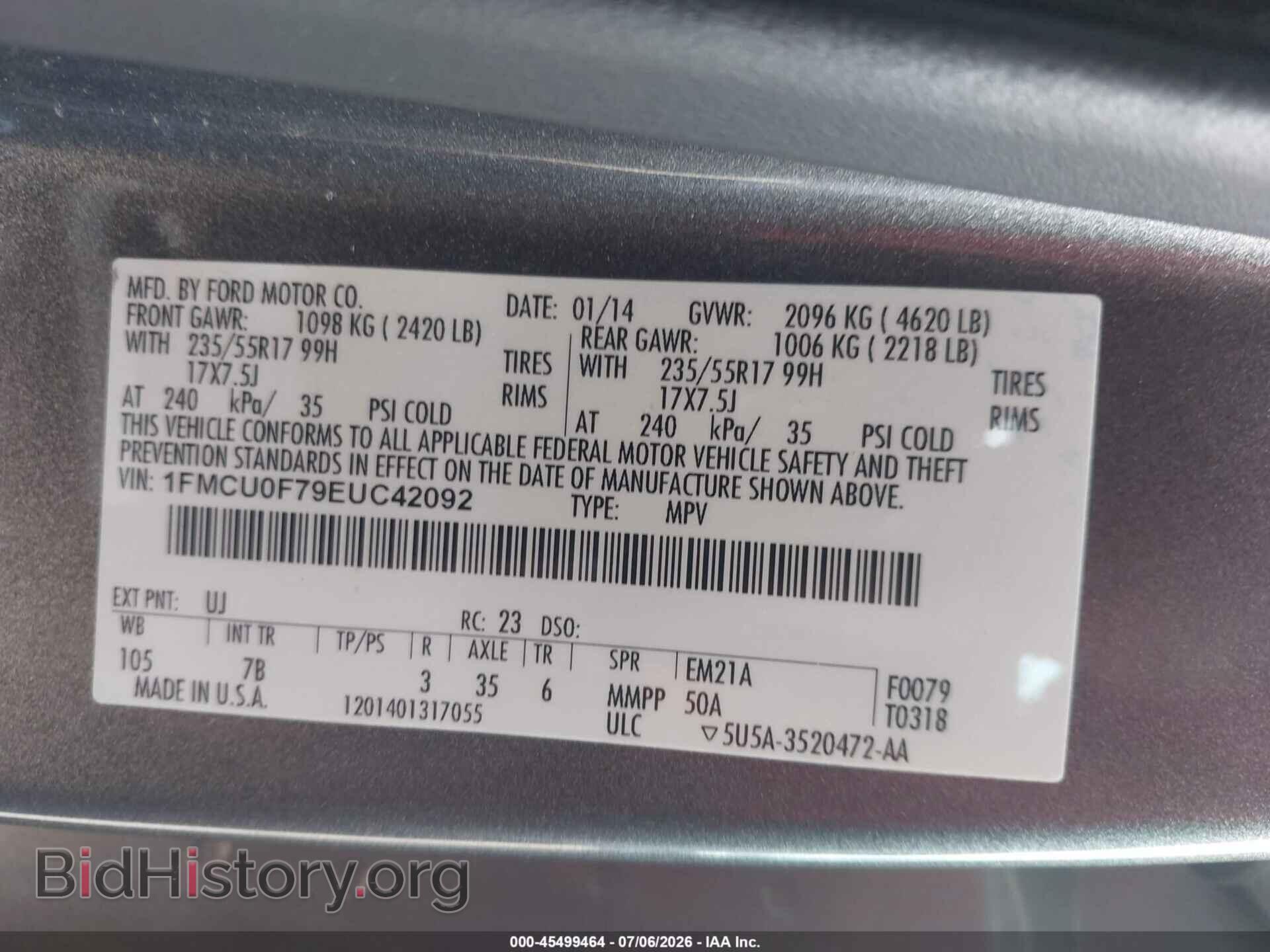 2014 FORD ESCAPE - VIN: 1FMCU0F79EUC42092 - Photo 9
