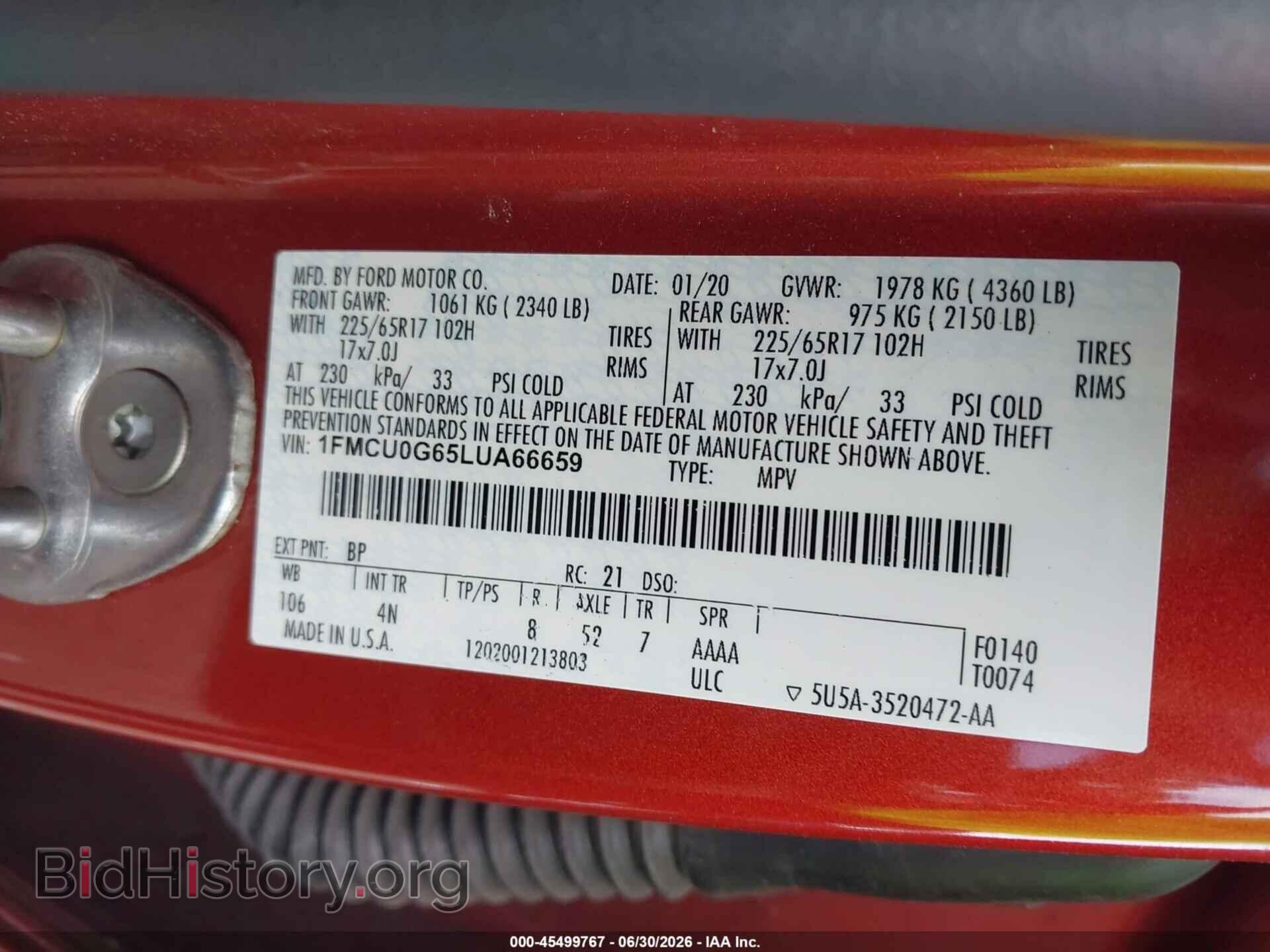 2020 FORD ESCAPE - VIN: 1FMCU0G65LUA66659 - Фото 9