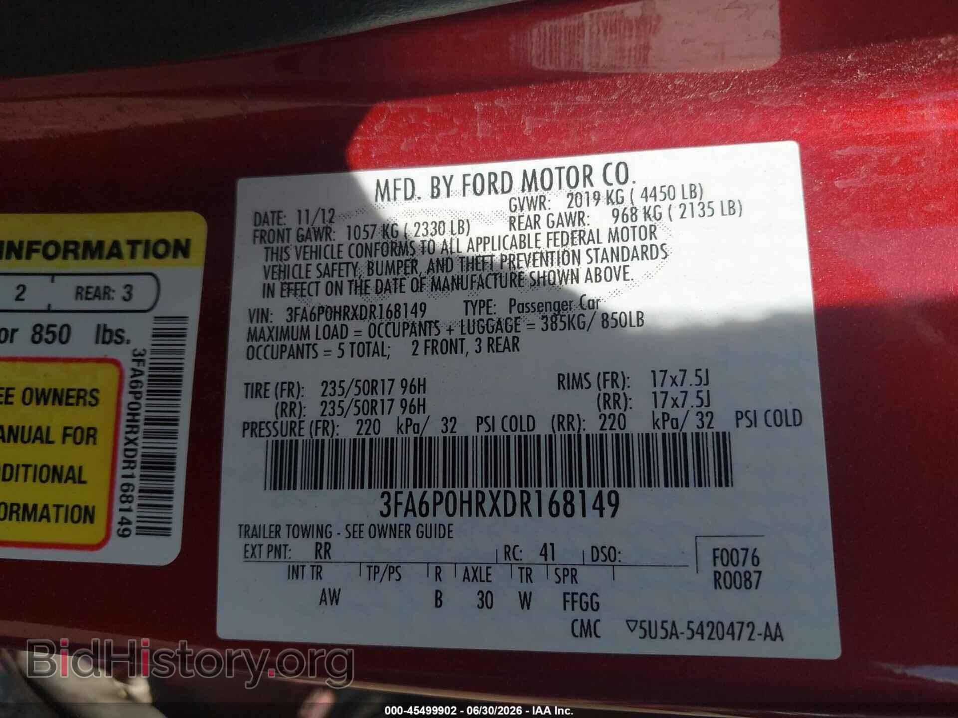 2013 FORD FUSION - VIN: 3FA6P0HRXDR168149 - Фото 9