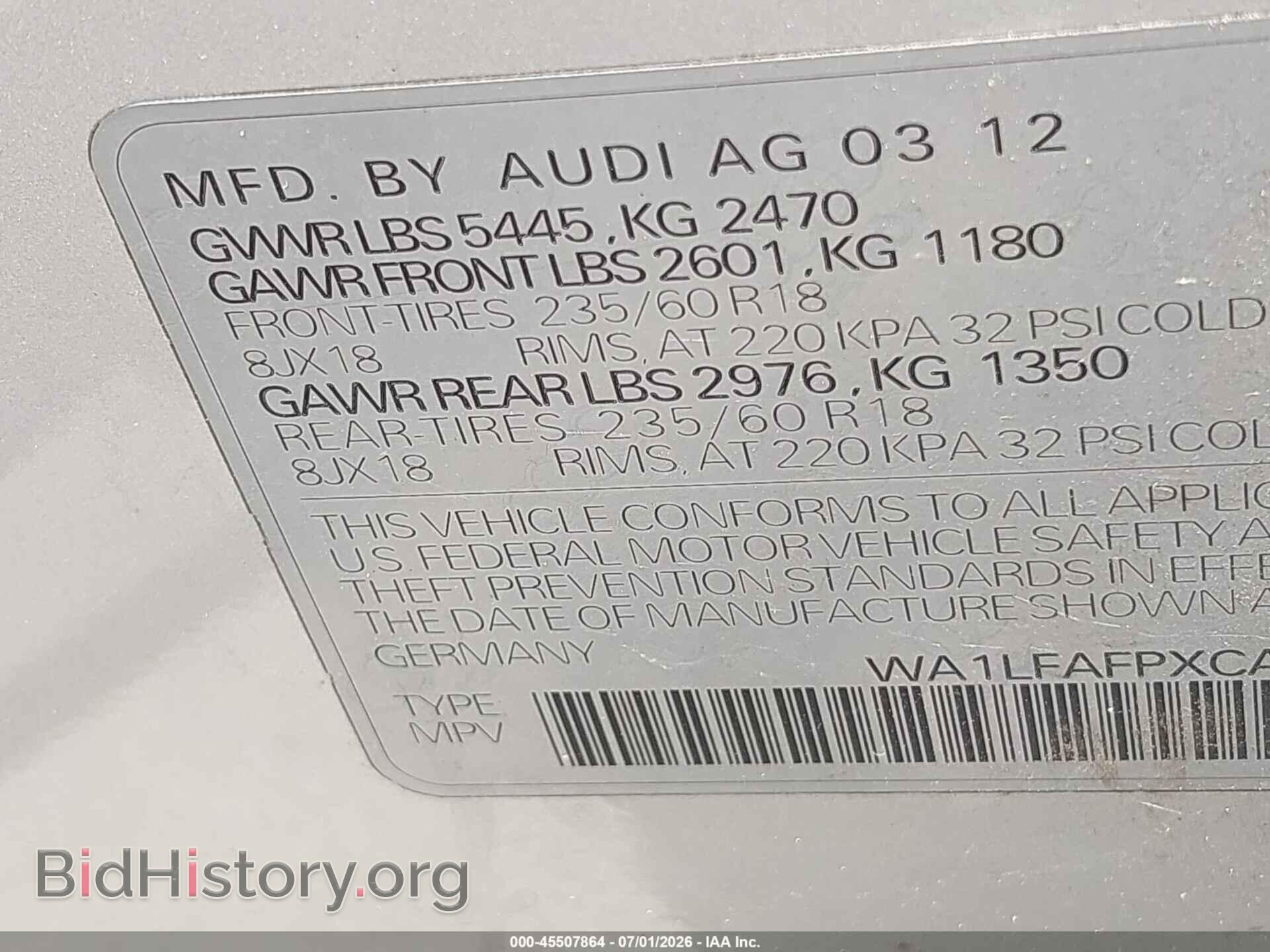 2012 AUDI Q5 - VIN: WA1LFAFPXCA097240 - Фото 9