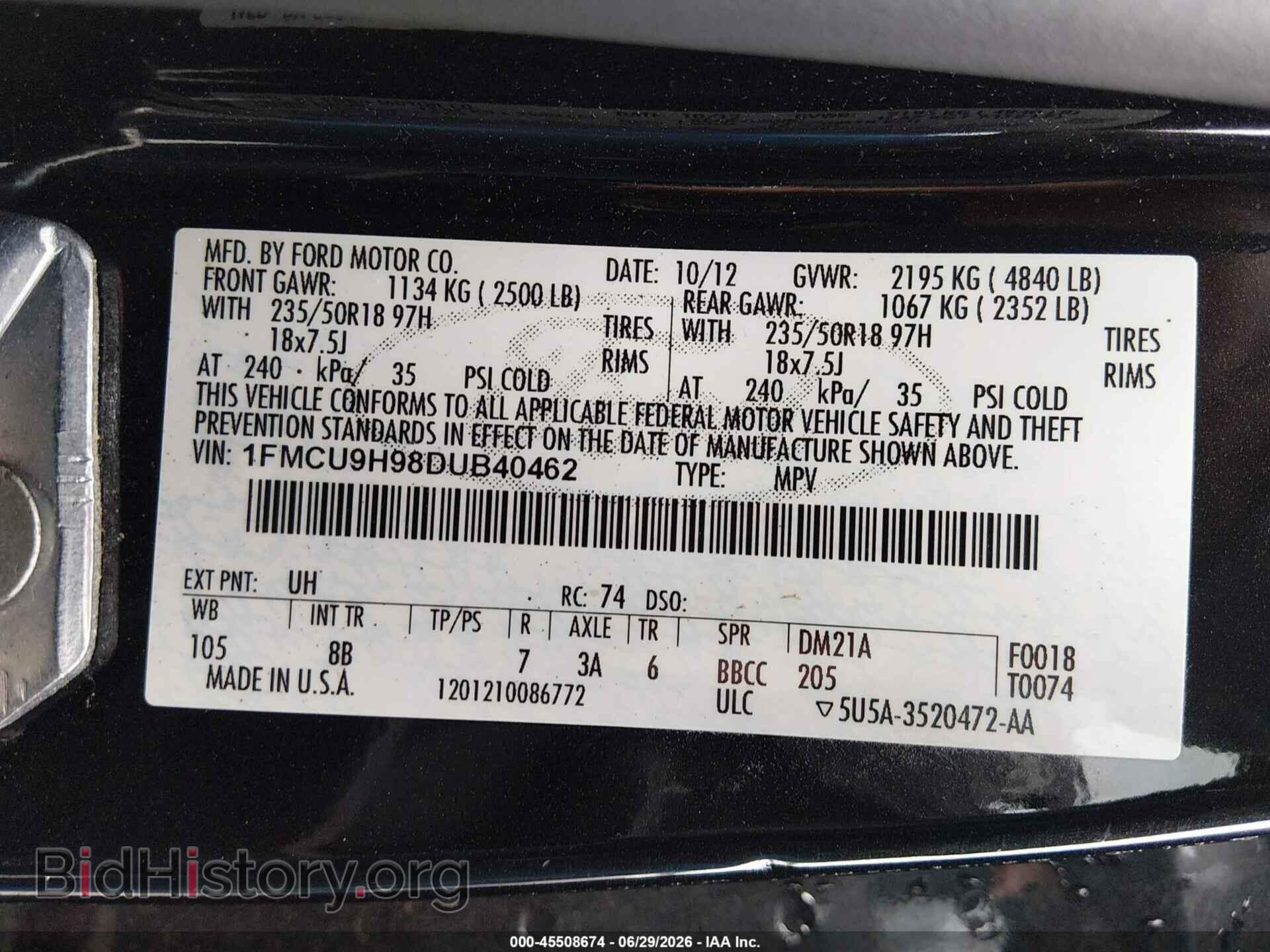 2013 FORD ESCAPE - VIN: 1FMCU9H98DUB40462 - Фото 9
