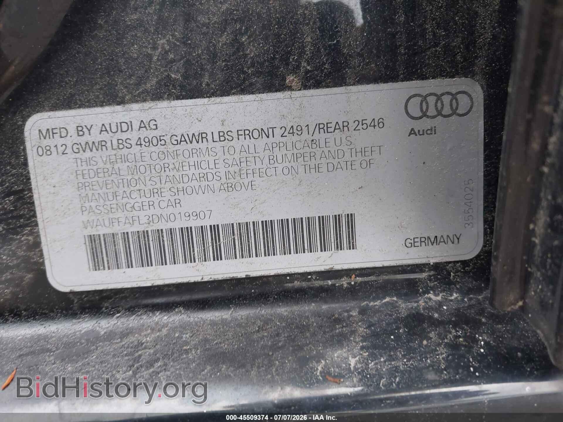 2013 AUDI A4 - VIN: WAUFFAFL3DN019907 - Фото 9